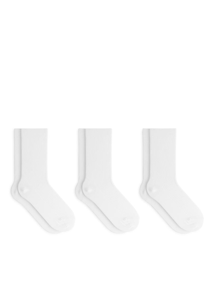 Gerippte Baumwollsocken, 3er-Pack-#FFFFFF-6127