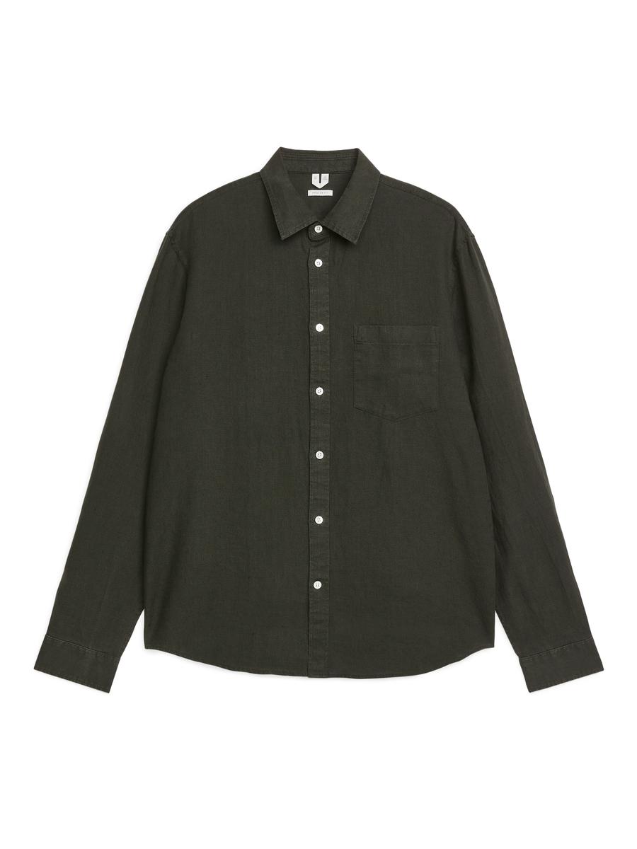 Regular-Fit Linen Shirt-Green-509