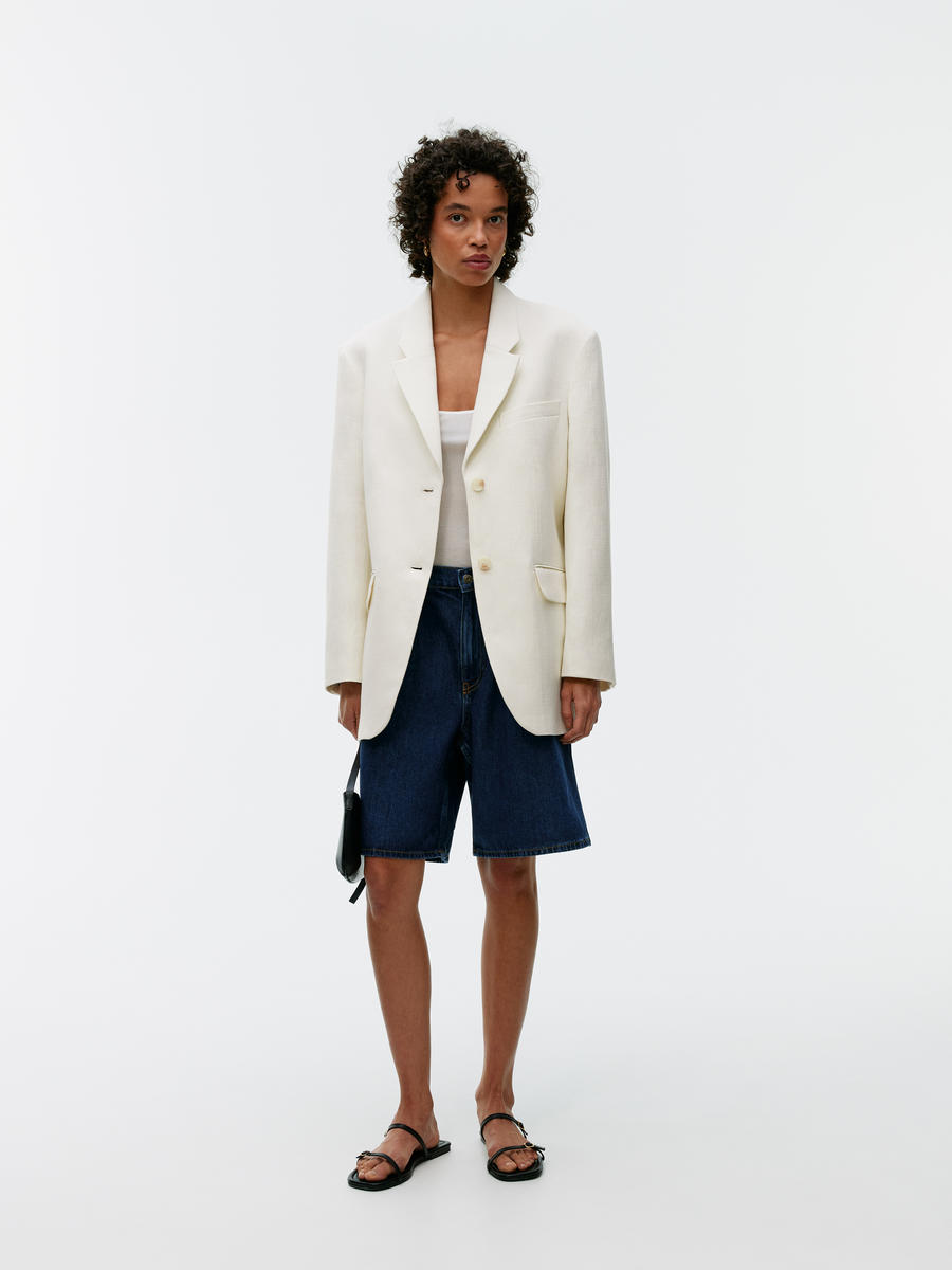 Oversized Cotton-Linen Blazer - Off White - Oversized - Women - 1238221001