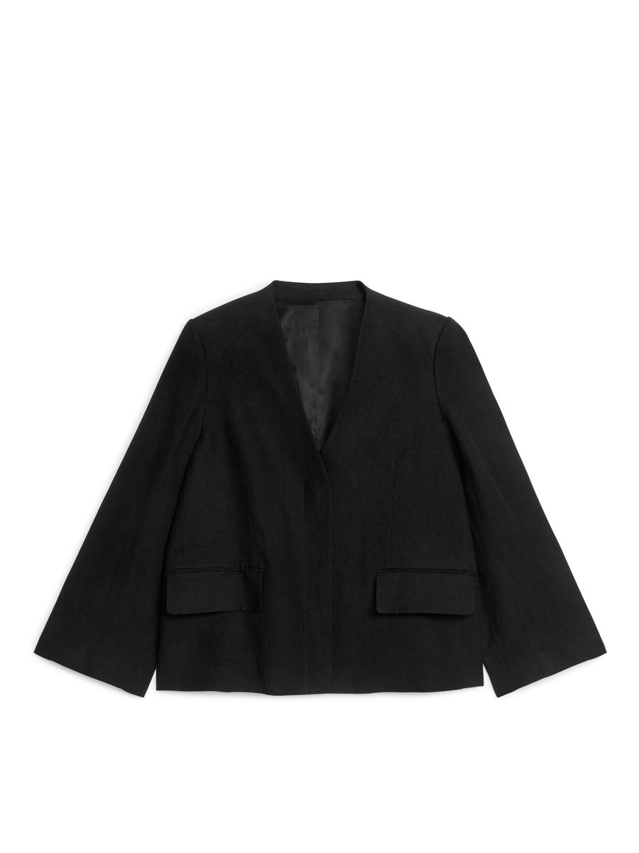 Collarless Linen Blazer - Black - Regular fit - Women - 1162246001