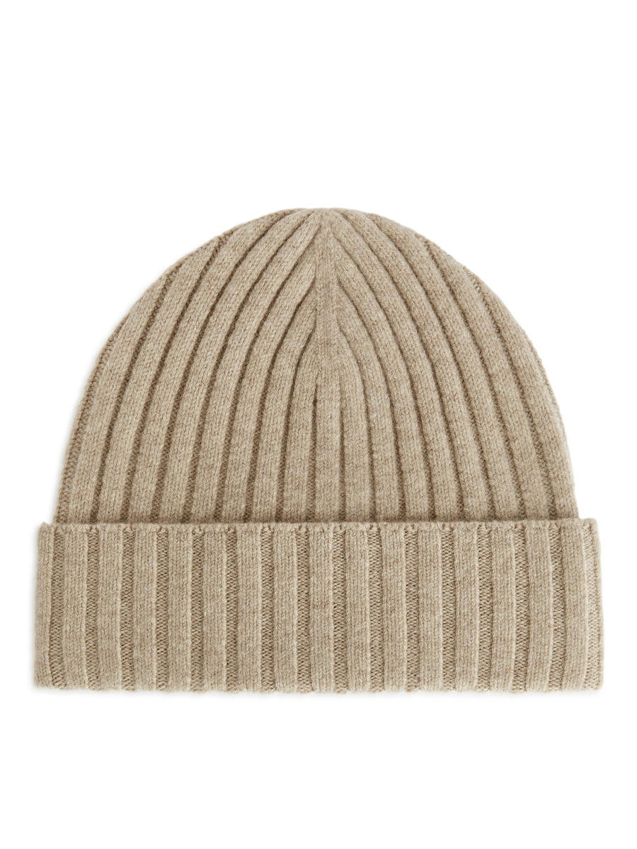 Ribbed Merino-Blend Beanie-Beige-6302