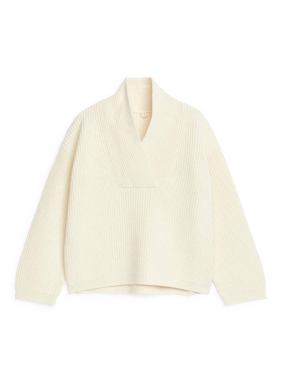 Shawl Collar Jumper-White-12225