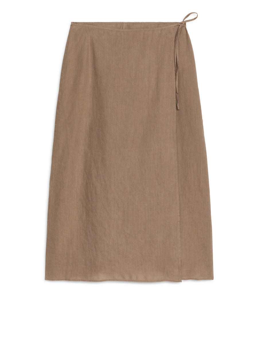 Linen Wrap Skirt-#7C746B-4381