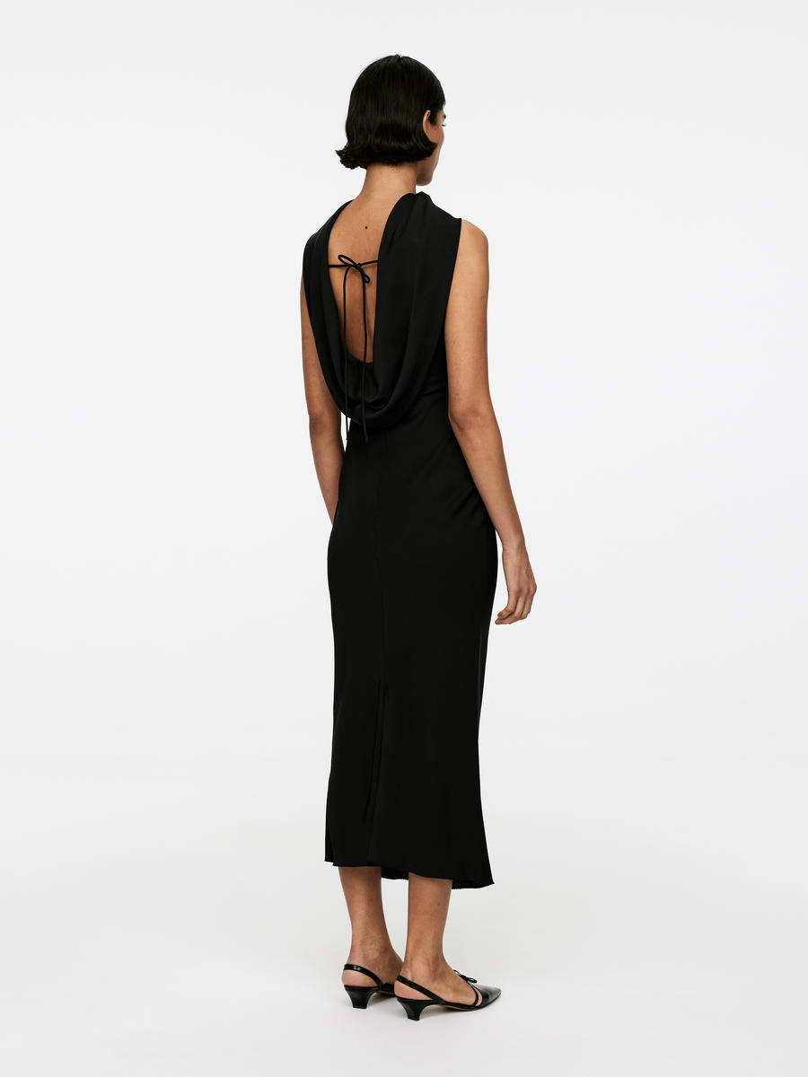 Shawl-Collar Drape Dress-#272628-13659