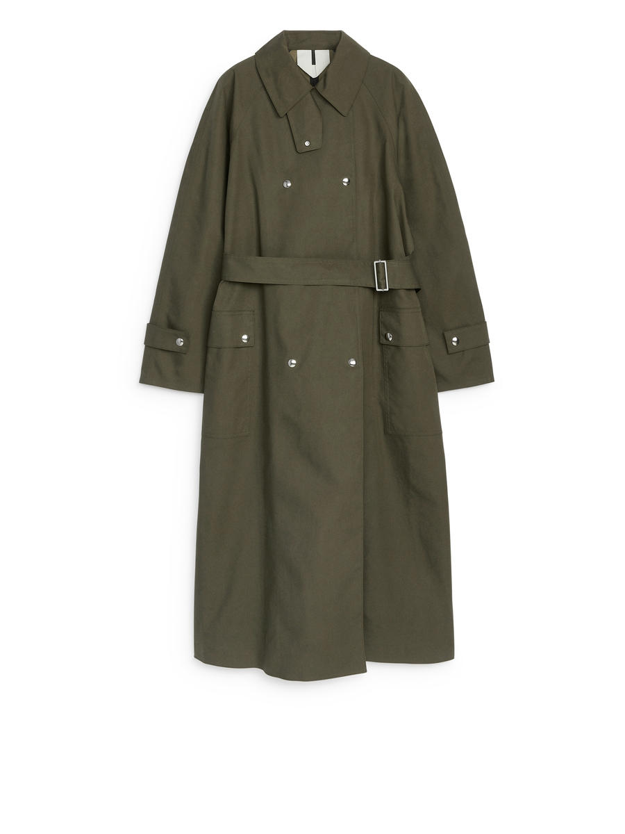 Snap-Button Trench Coat-#4F4C42-12305