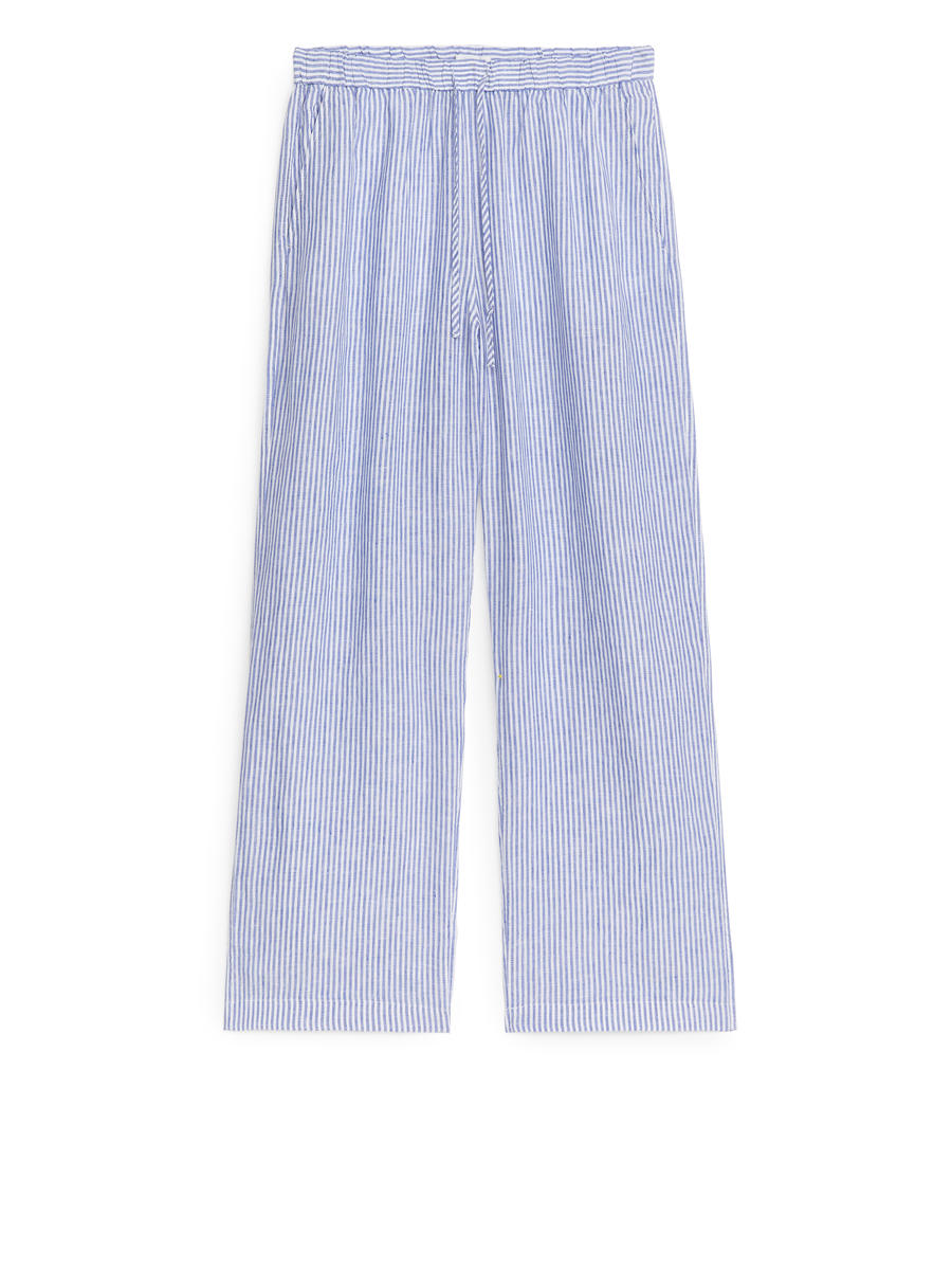 Linen Drawstring Trousers-#3B4EA3-1467