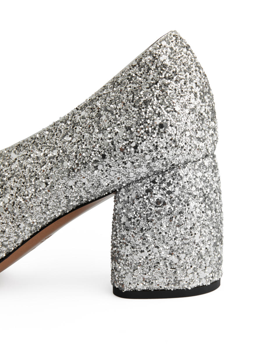 Block Heel Glitter Pumps Silver Women ARKET NL