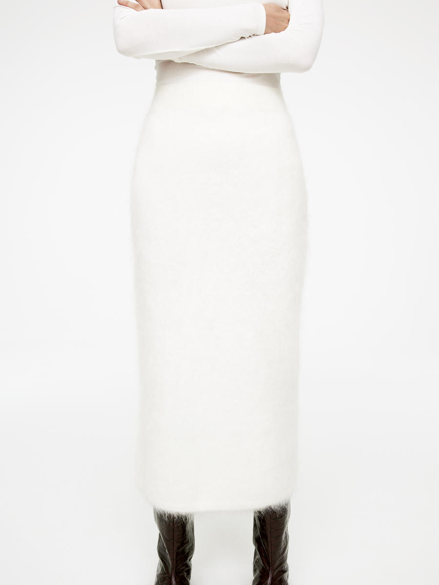 Mohair-Wool Blend Skirt-#F4F3E9-13856