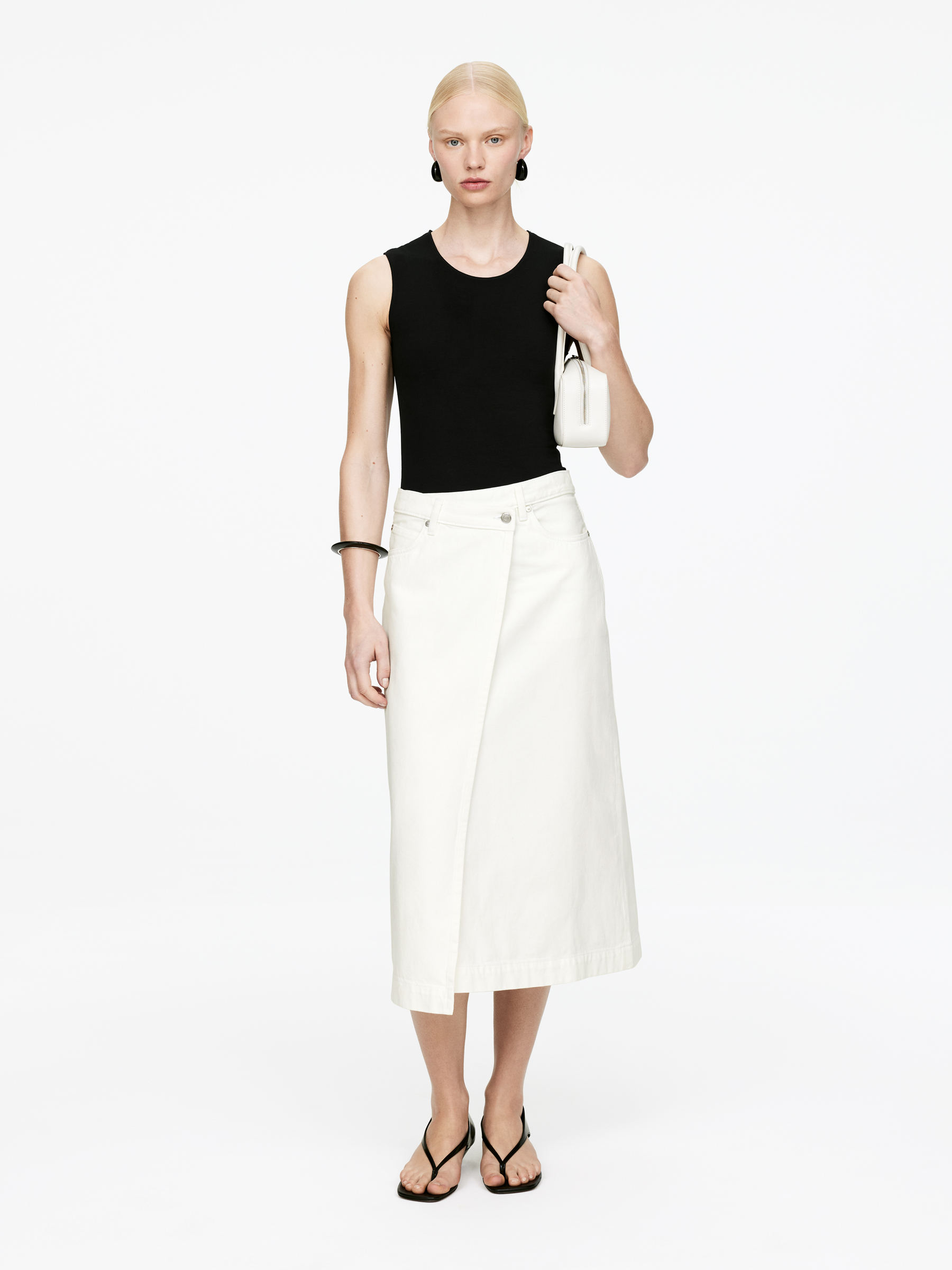 Denim Wrap Skirt-#F4F3E9-15509
