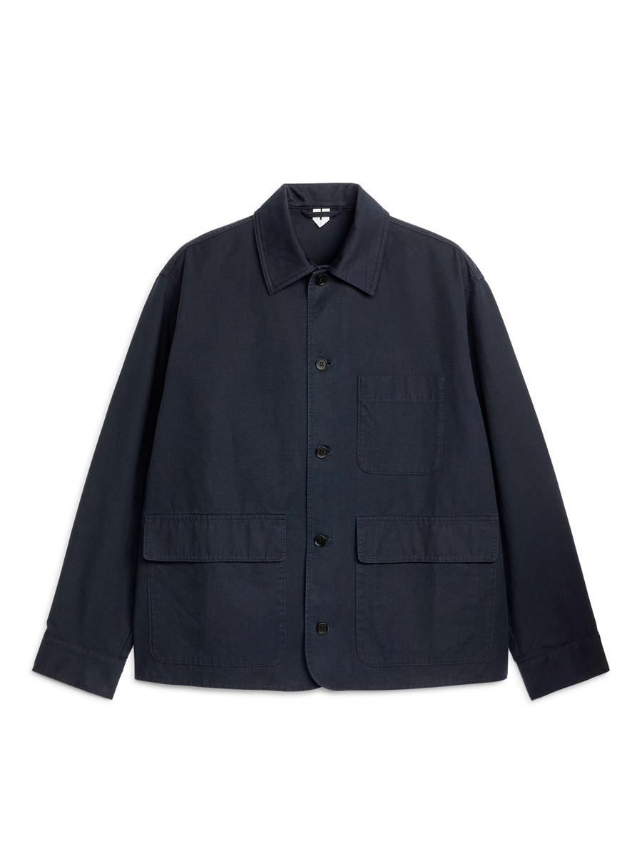 Cotton Shirt Jacket - Dark Blue - Regular fit - Men - 1213842002