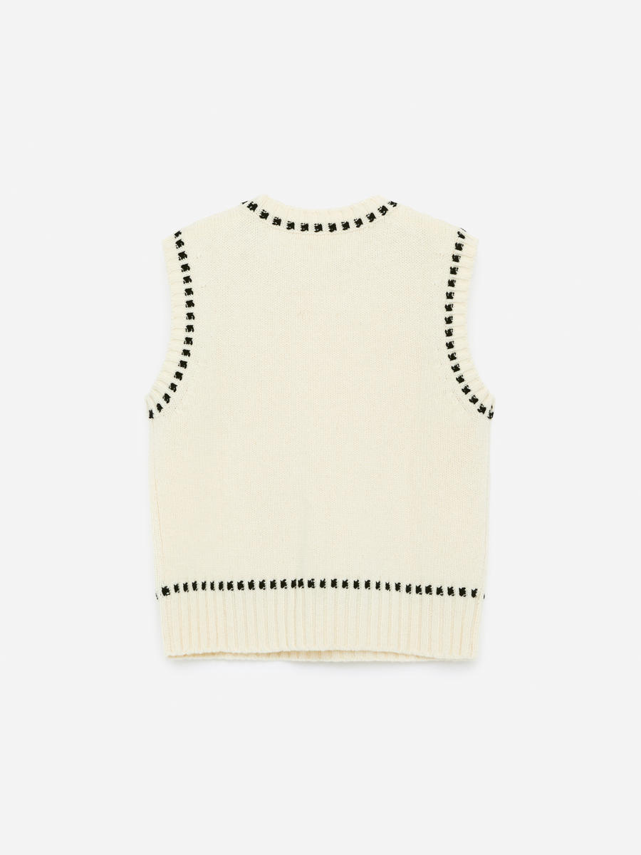 Contrast-Stitch Knitted Vest-#F2E8D6-13622