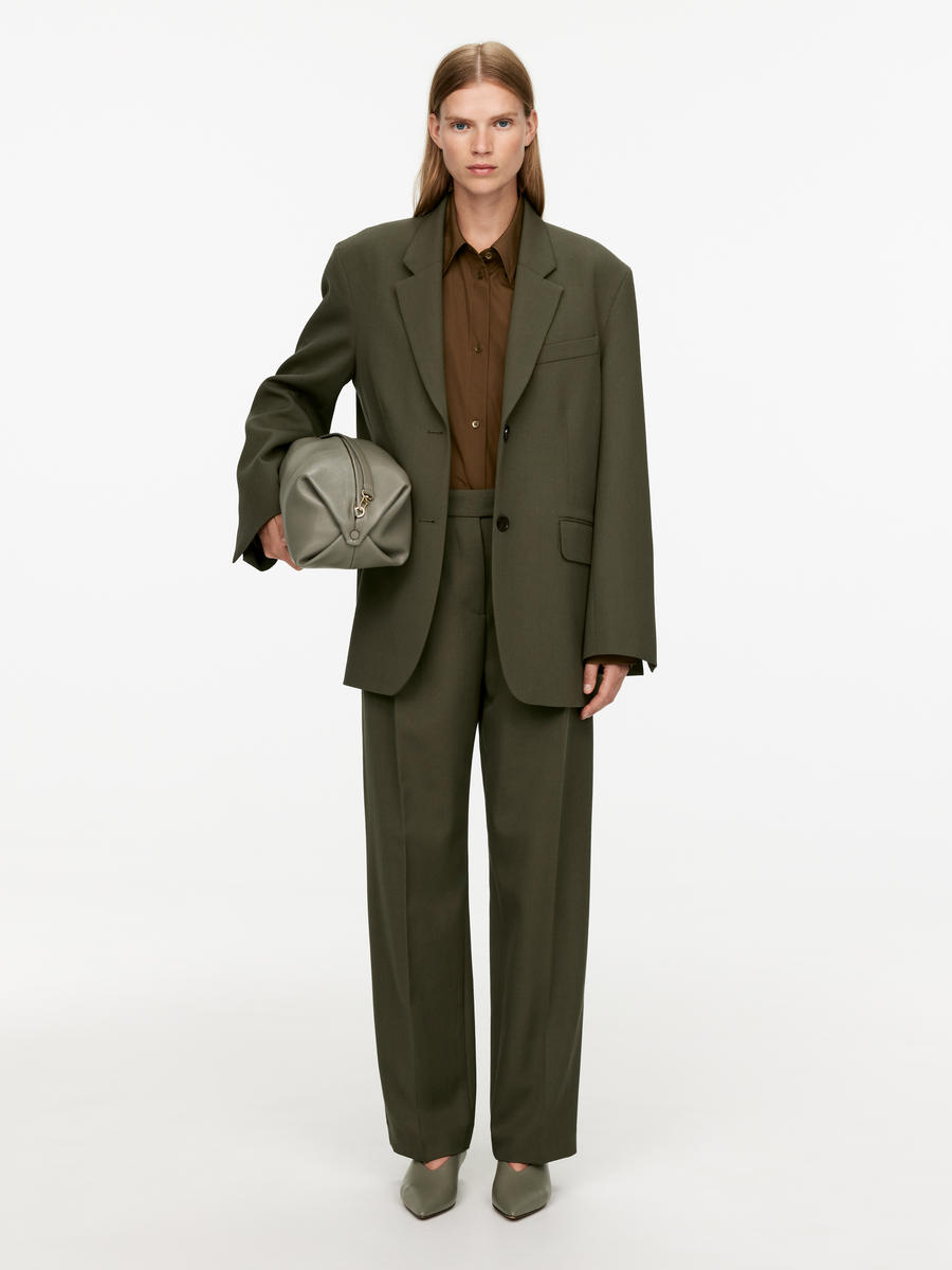 Oversized Wool-Blend Blazer - Khaki Green - Oversized - Women - 1246759001