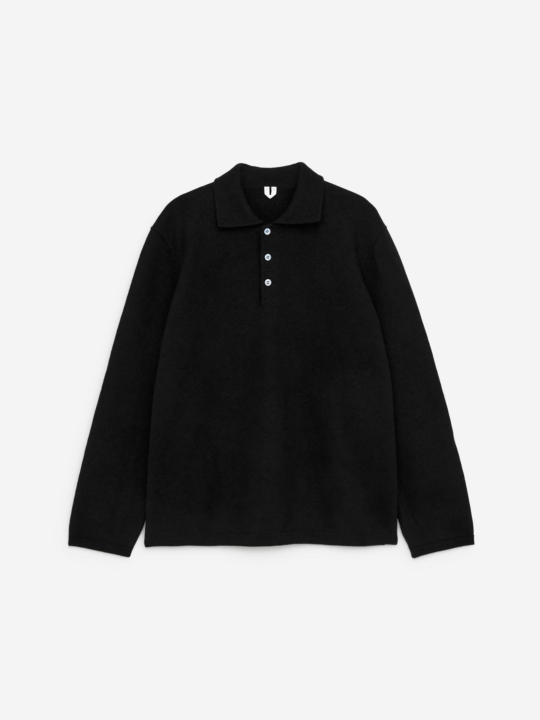 Boiled Wool Polo Shirt-Black-13514