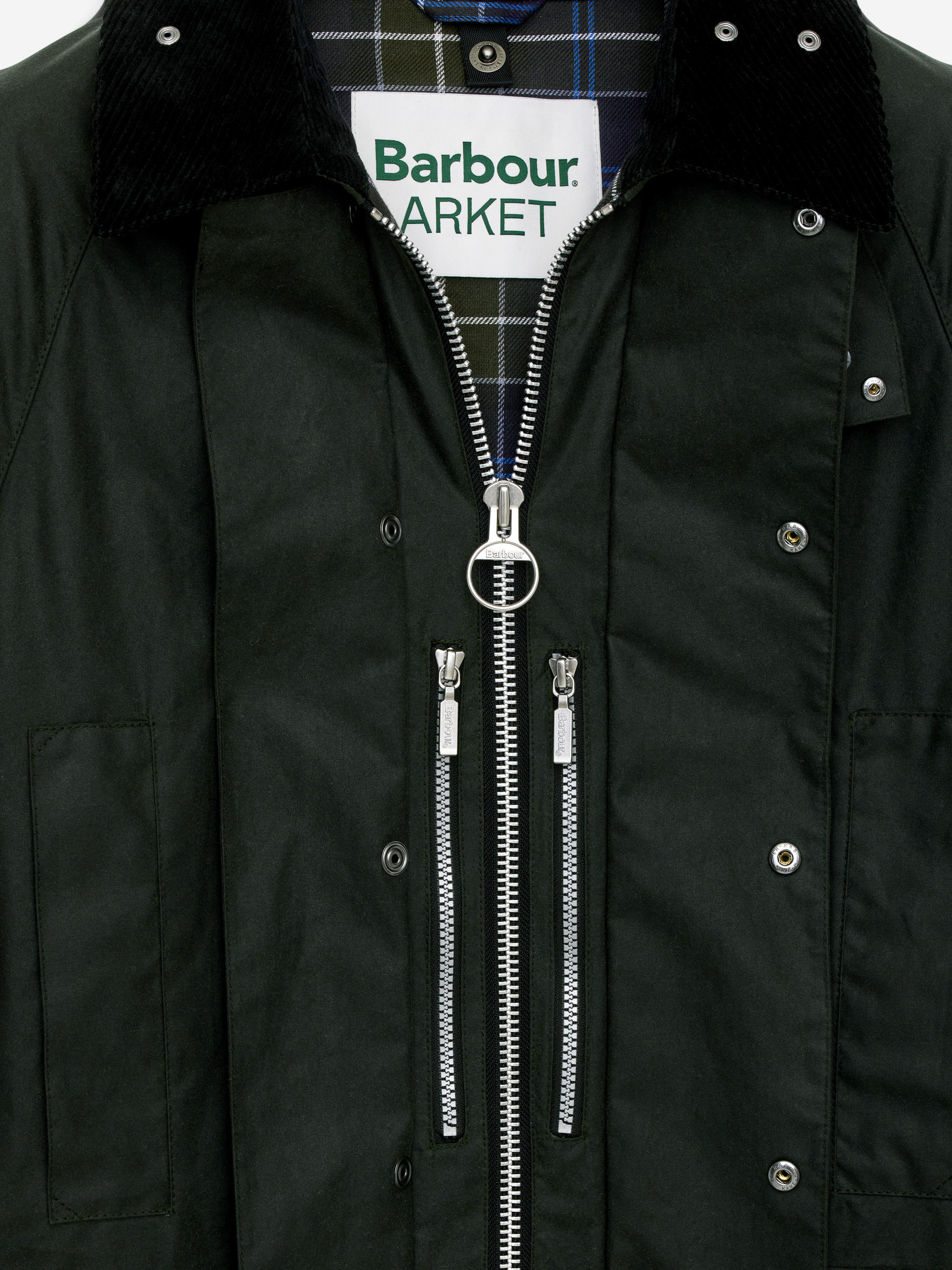 ARKET and Barbour Waxed Cotton Jacket - Dark Green/Checkered - Loose fit - Men - StillMedia/DescriptiveDetail - 4