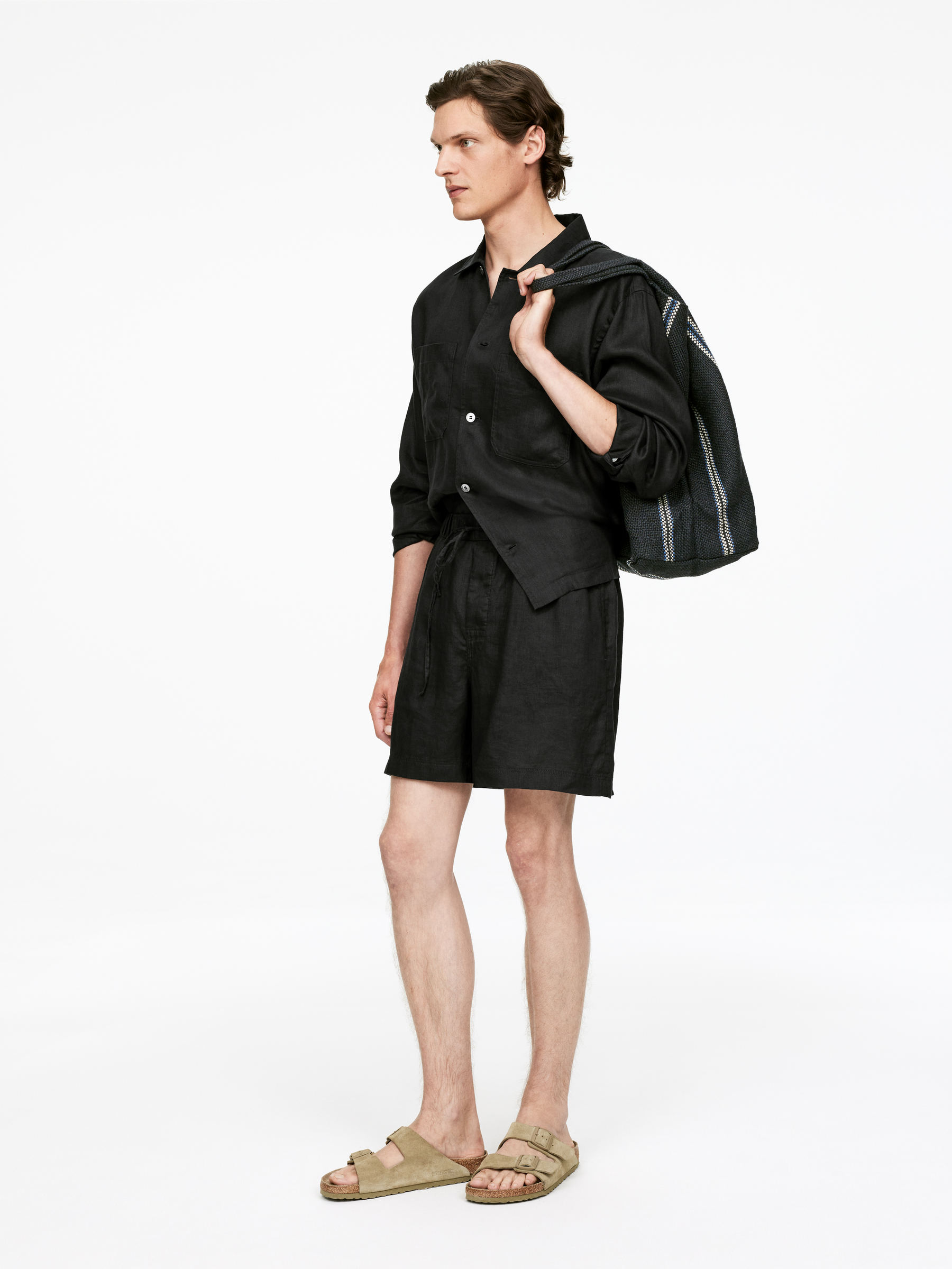 Shorts i linne - Svart - Loose fit - Men - StillMedia/Lookbook - 20