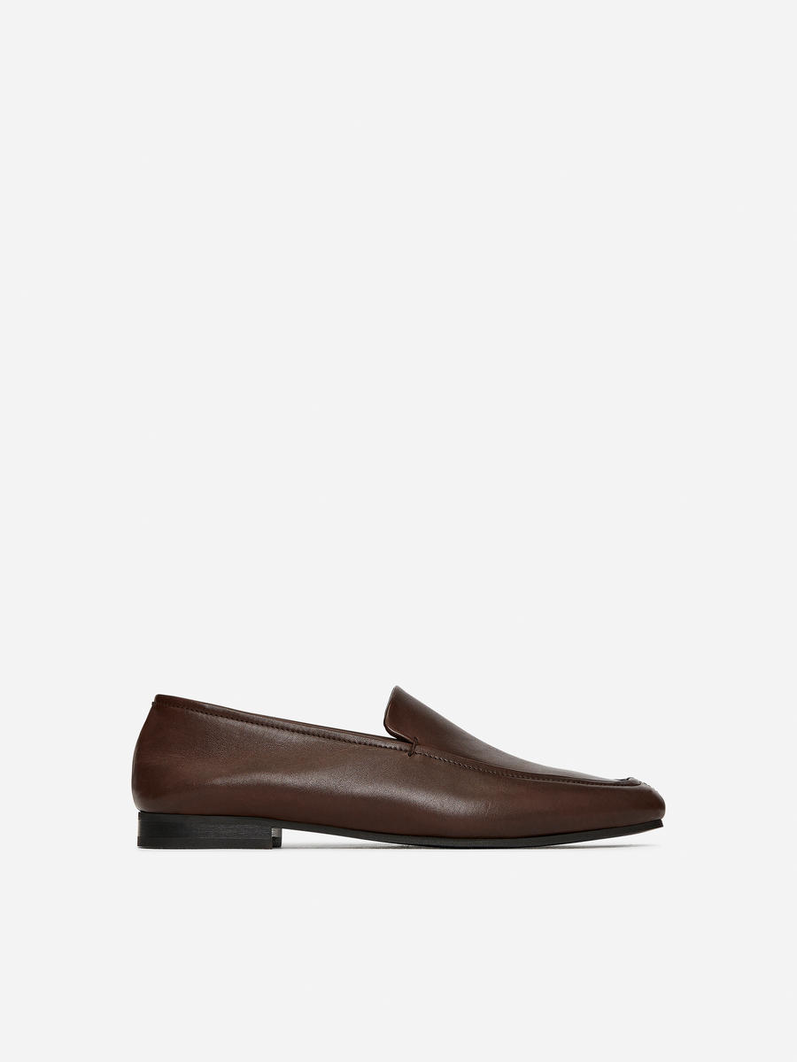 Schmale Loafer aus Leder-Braun-12460