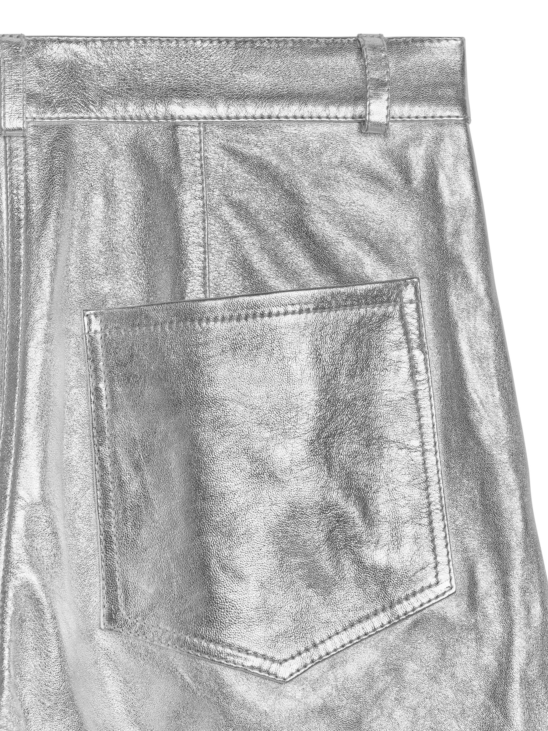 Pantalon en cuir métallisé argenté - Argent - Relaxed fit - Femme - StillMedia/DescriptiveDetail - 7