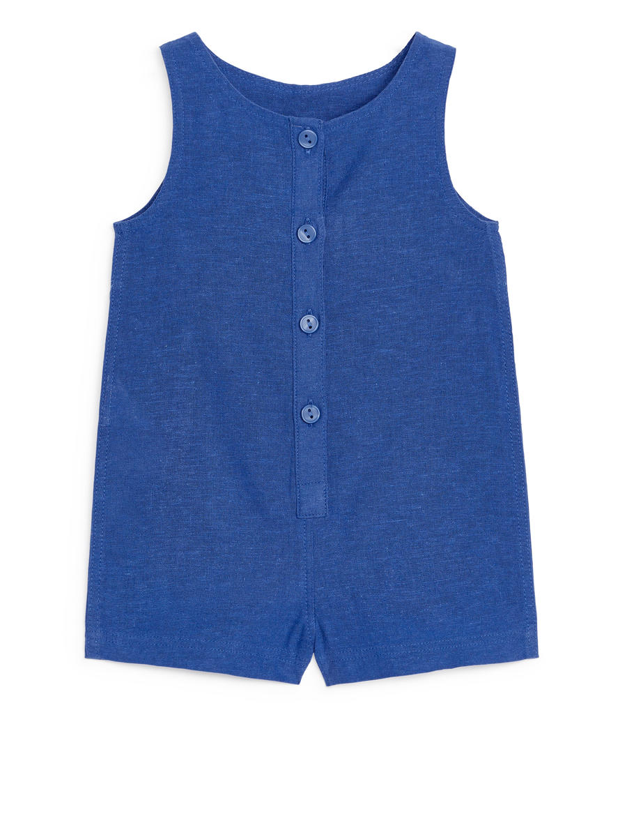 Sleeveless Cotton-Linen Romper - Bright Blue - Regular fit - Children - 1174050002