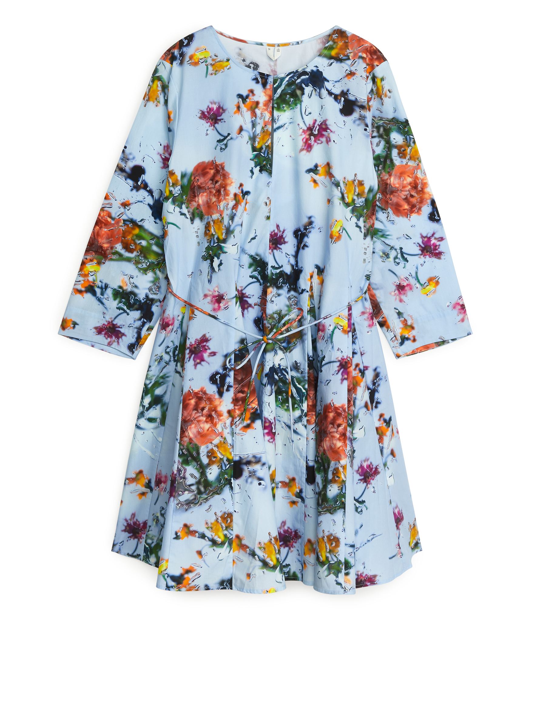 Slow Flowers Printed Cotton Dress-#A9B7D8-460