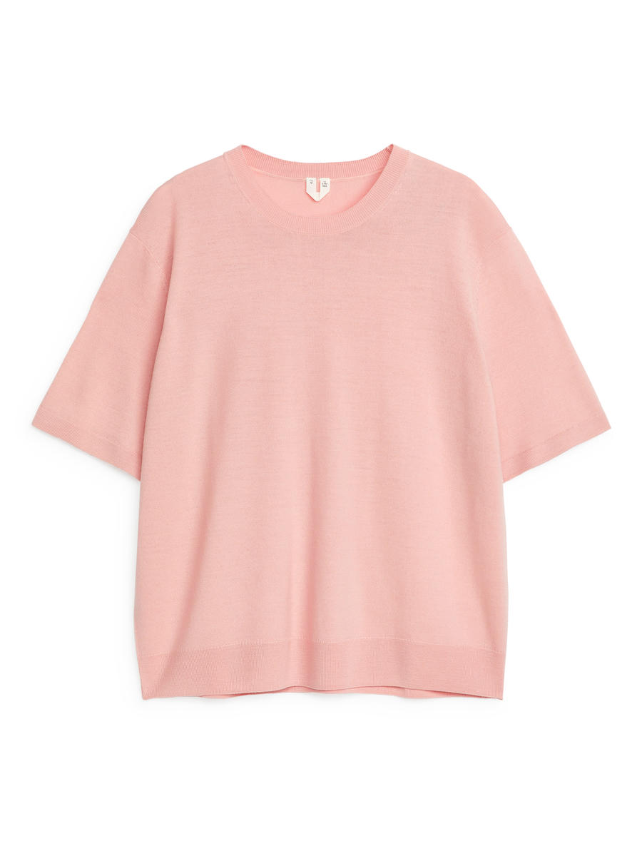 Knitted Merino Wool T-Shirt-Pink-7261