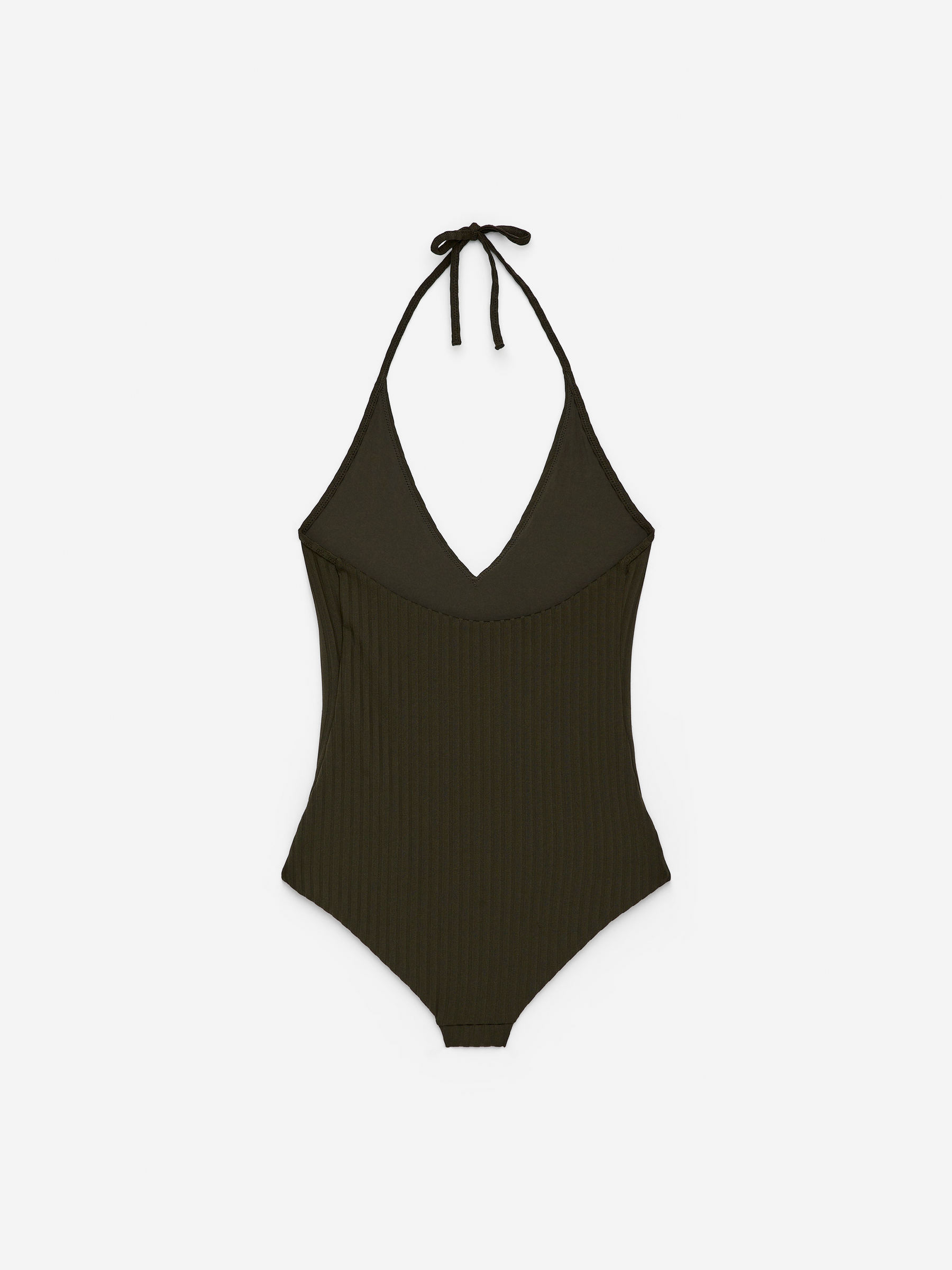Ribbed Halterneck Swimsuit - Dark Khaki Green - Women - StillMedia/DescriptiveStillLife - 2