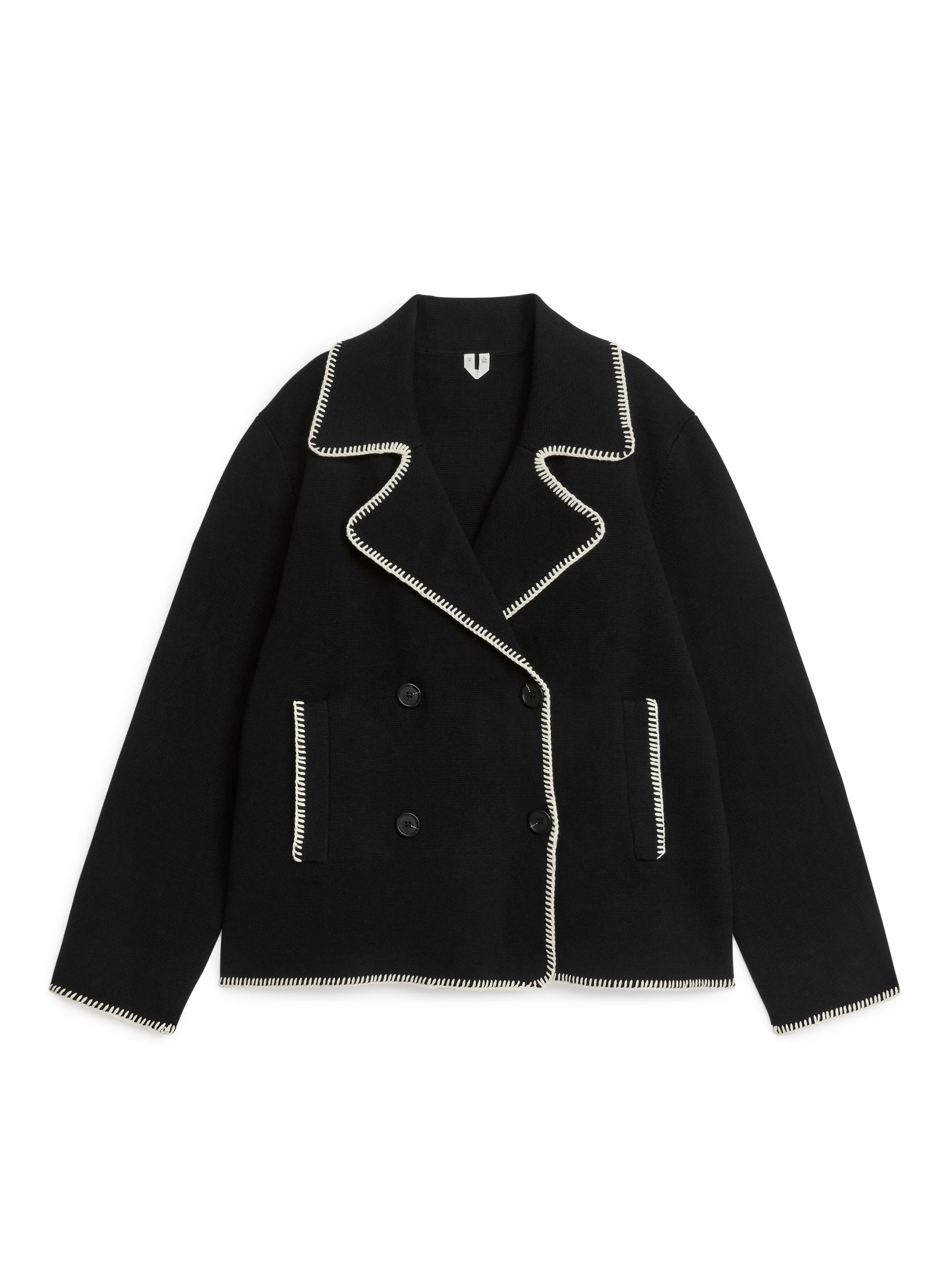 Knitted Contrast Stitching Jacket-#272628-3852