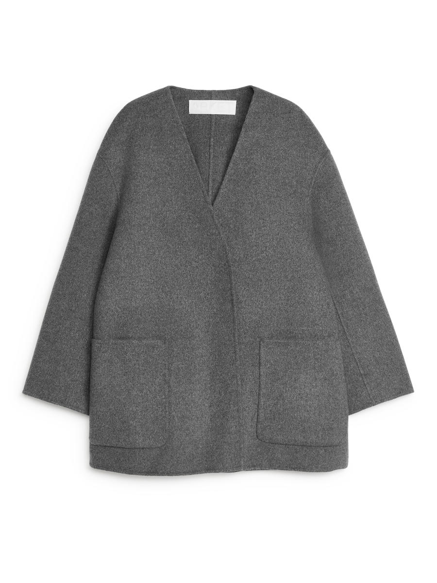 Collarless Doublé Coat - Dark Grey - Oversized - Women - 1221696001