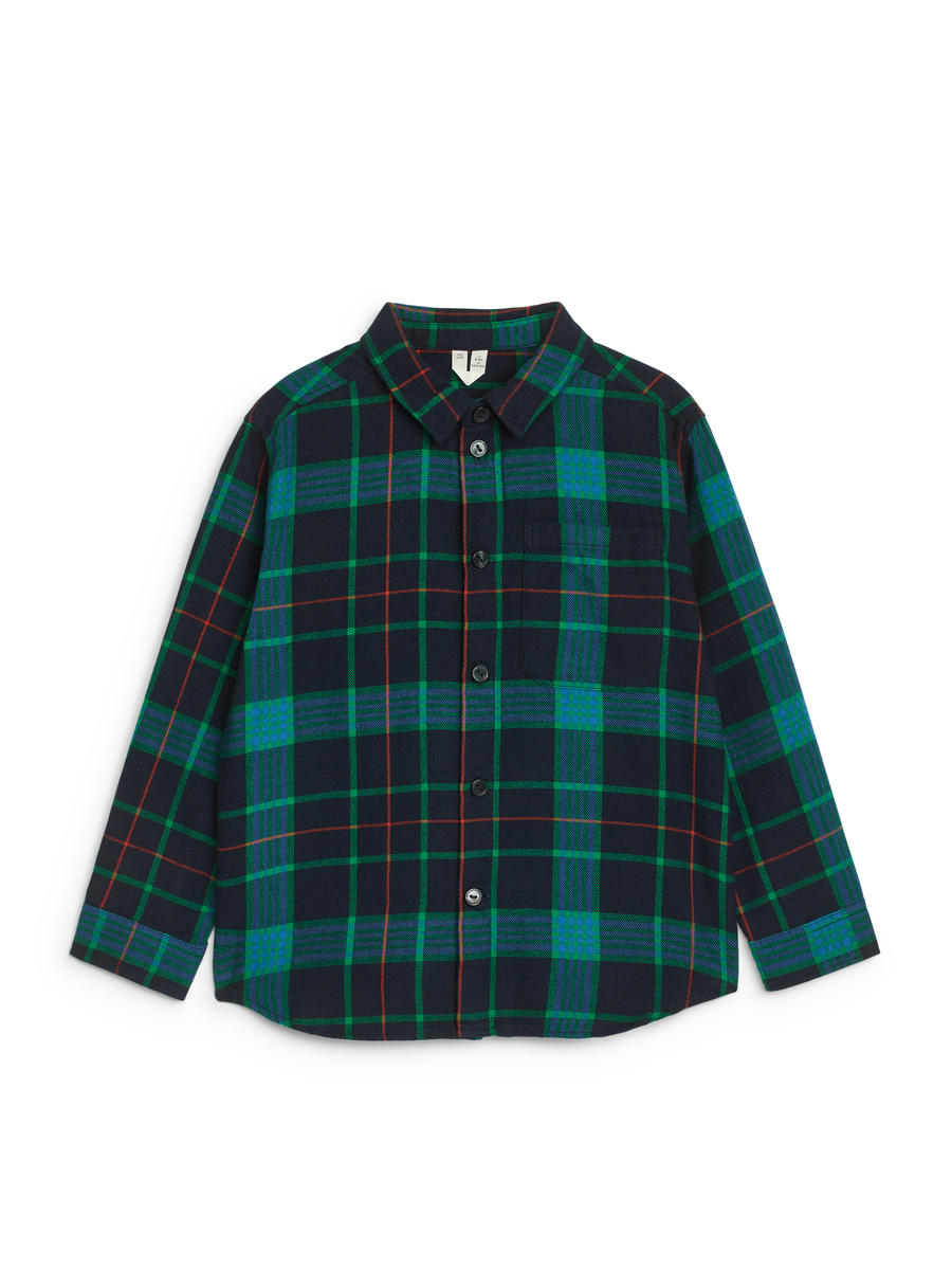 Checked Flannel Shirt-#3B4EA3-12956