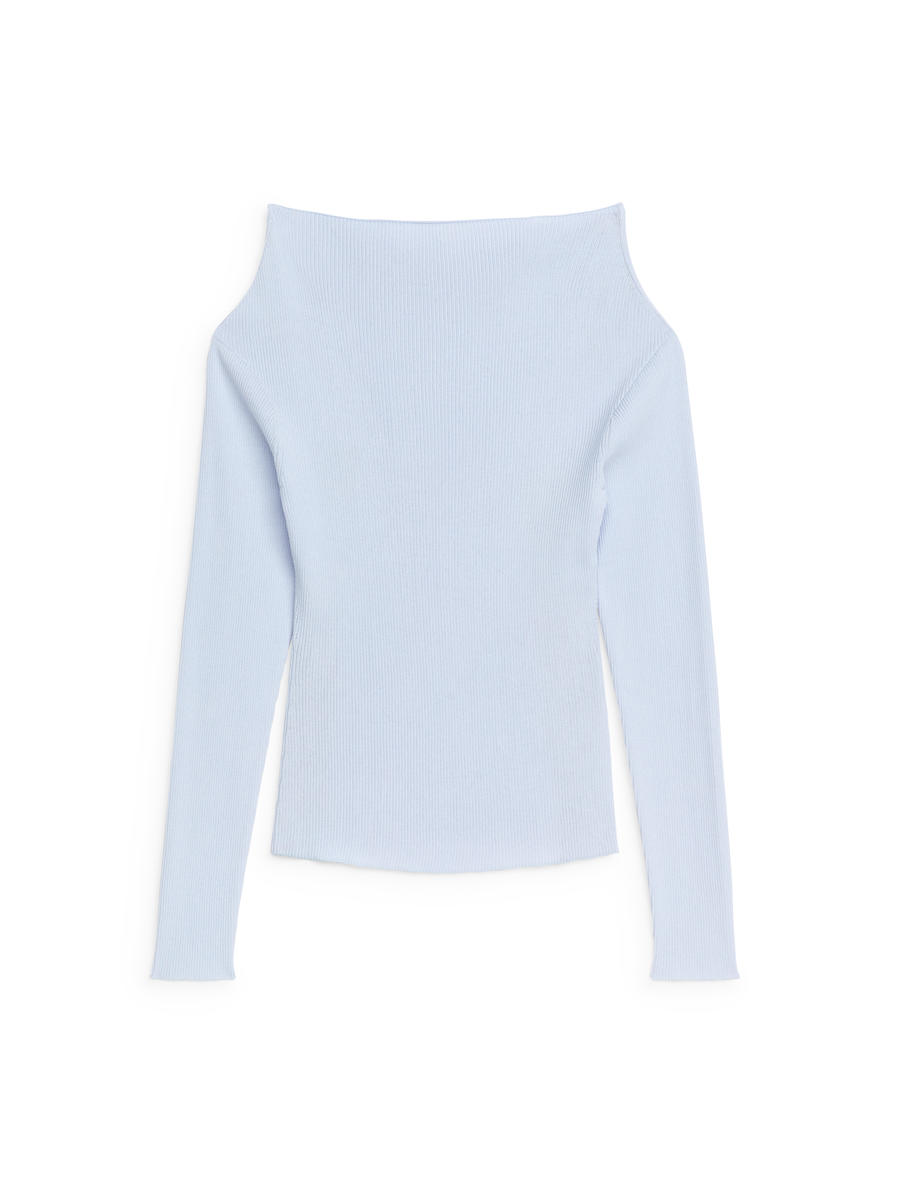 Boat-Neck Rib Top - Light Blue - Slim fit - Women - 1218430002