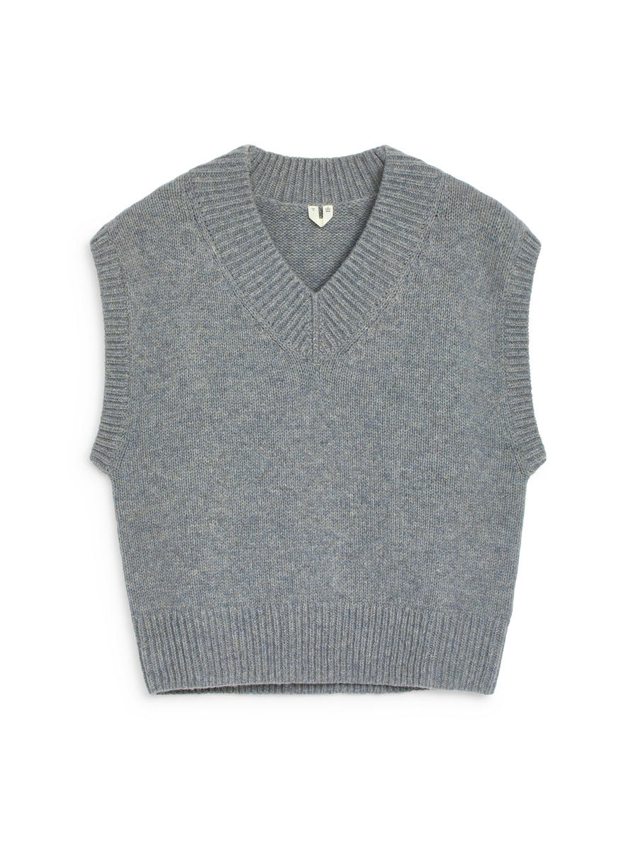 V-Neck Wool Vest-#8D8E91-12530