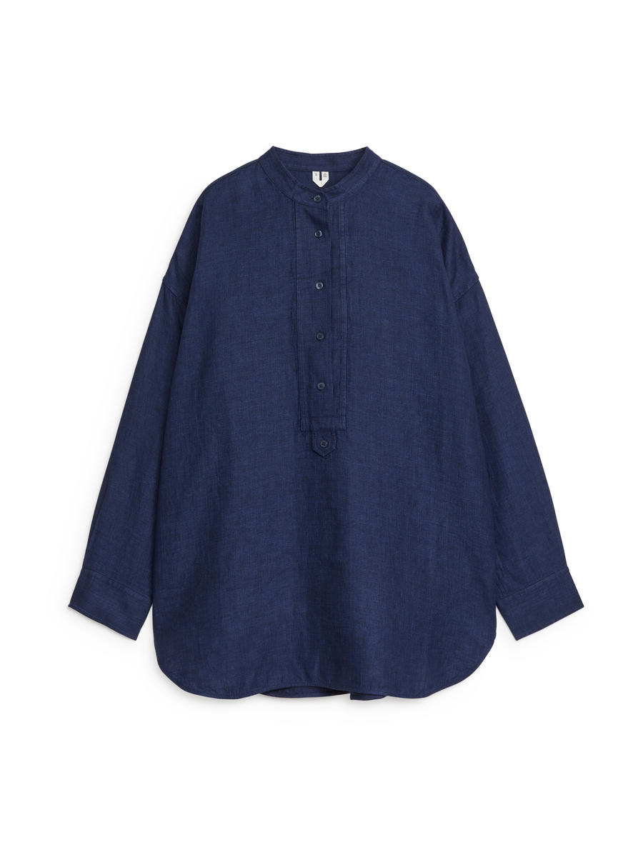 Pop-Over Linen Shirt - Indigo Blue - Loose fit - Women - 1234498001