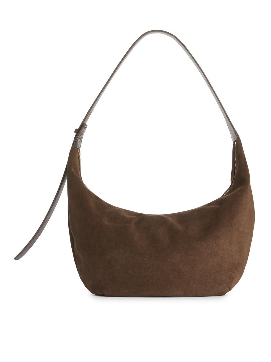 Curved Suede Bag-#594B3D-6290