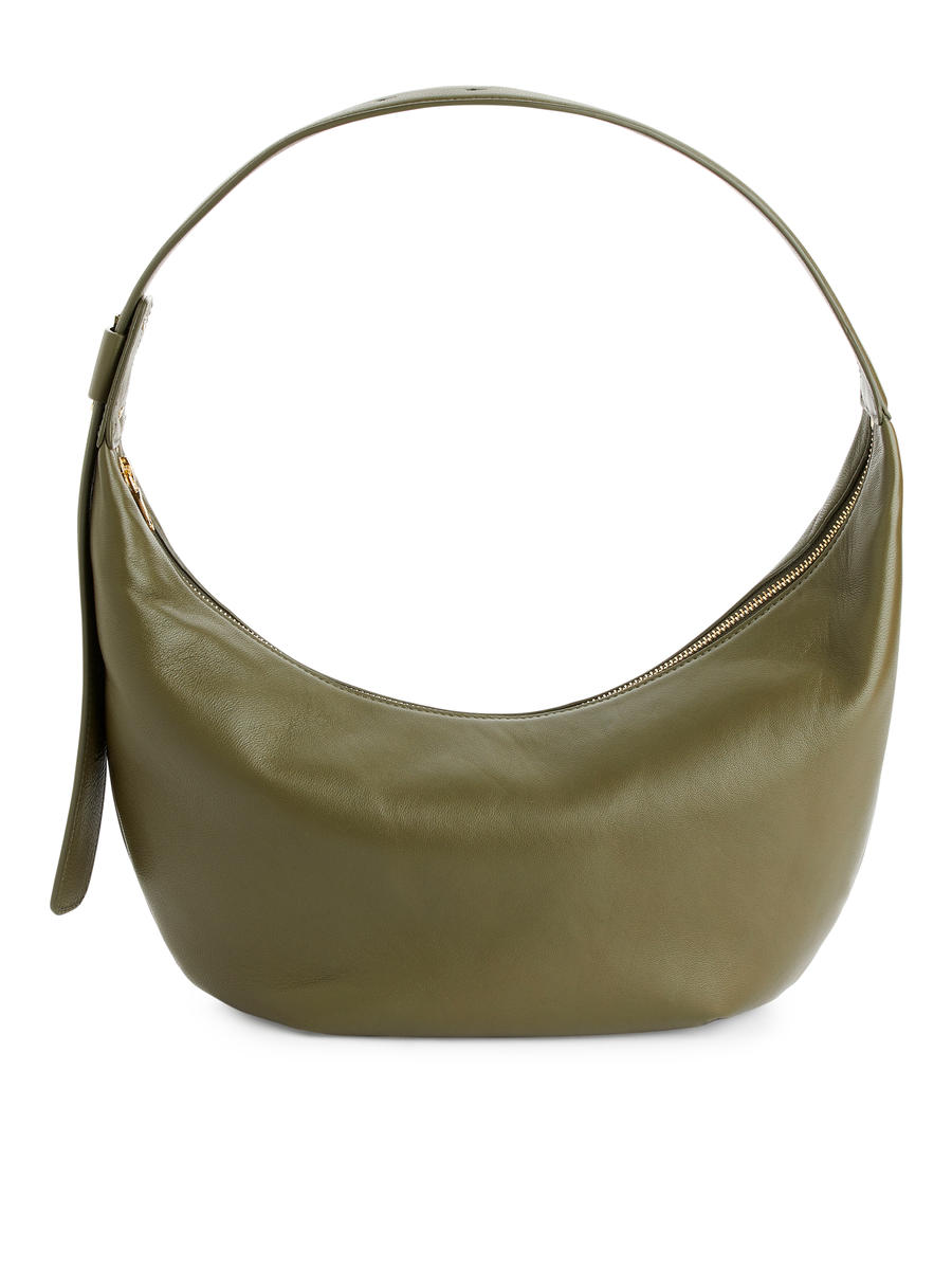 Mid Size Curved Shoulder Bag-#4F4C42-11753