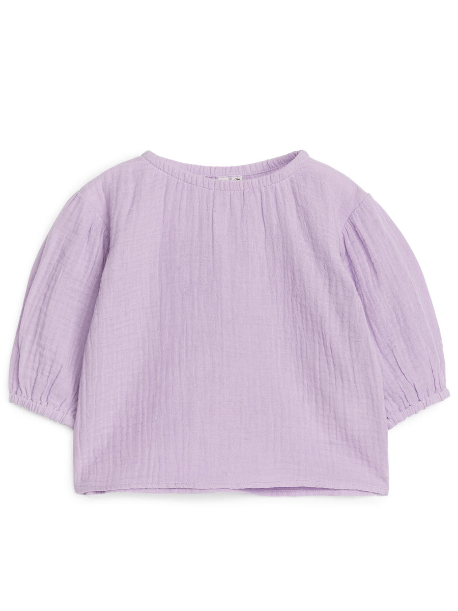 Puffy Cotton Muslin Blouse-Purple-7437