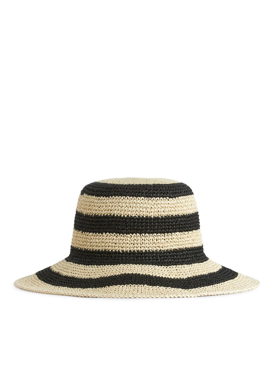 Crochet Straw Hat - Beige/Black - Women - 1065900003