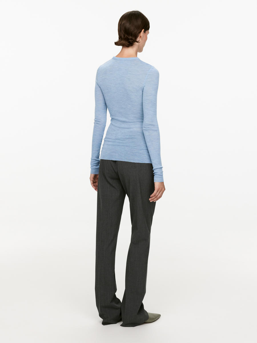 Langärmliges Oberteil aus Merinowolle - Blau meliert - Slim Fit - Women - 0630664046