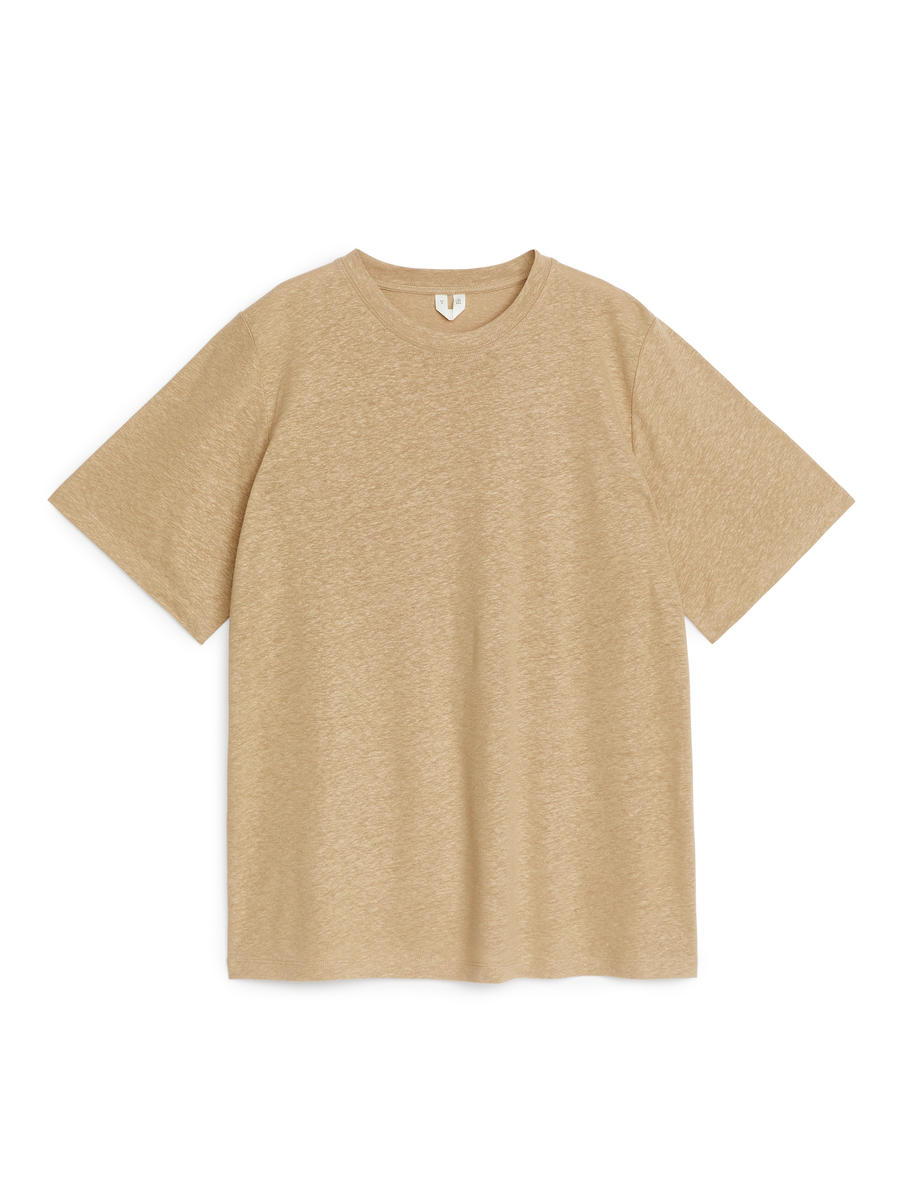 Oversized Linen-Blend T-Shirt - Dark Beige - Oversized - Women - 1244063004