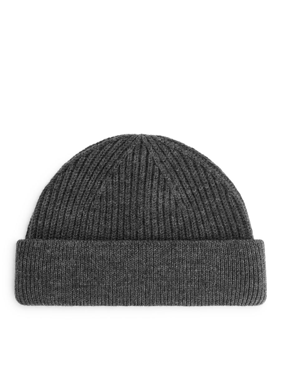 Ribbed Wool Blend Beanie-#494A4F-12925