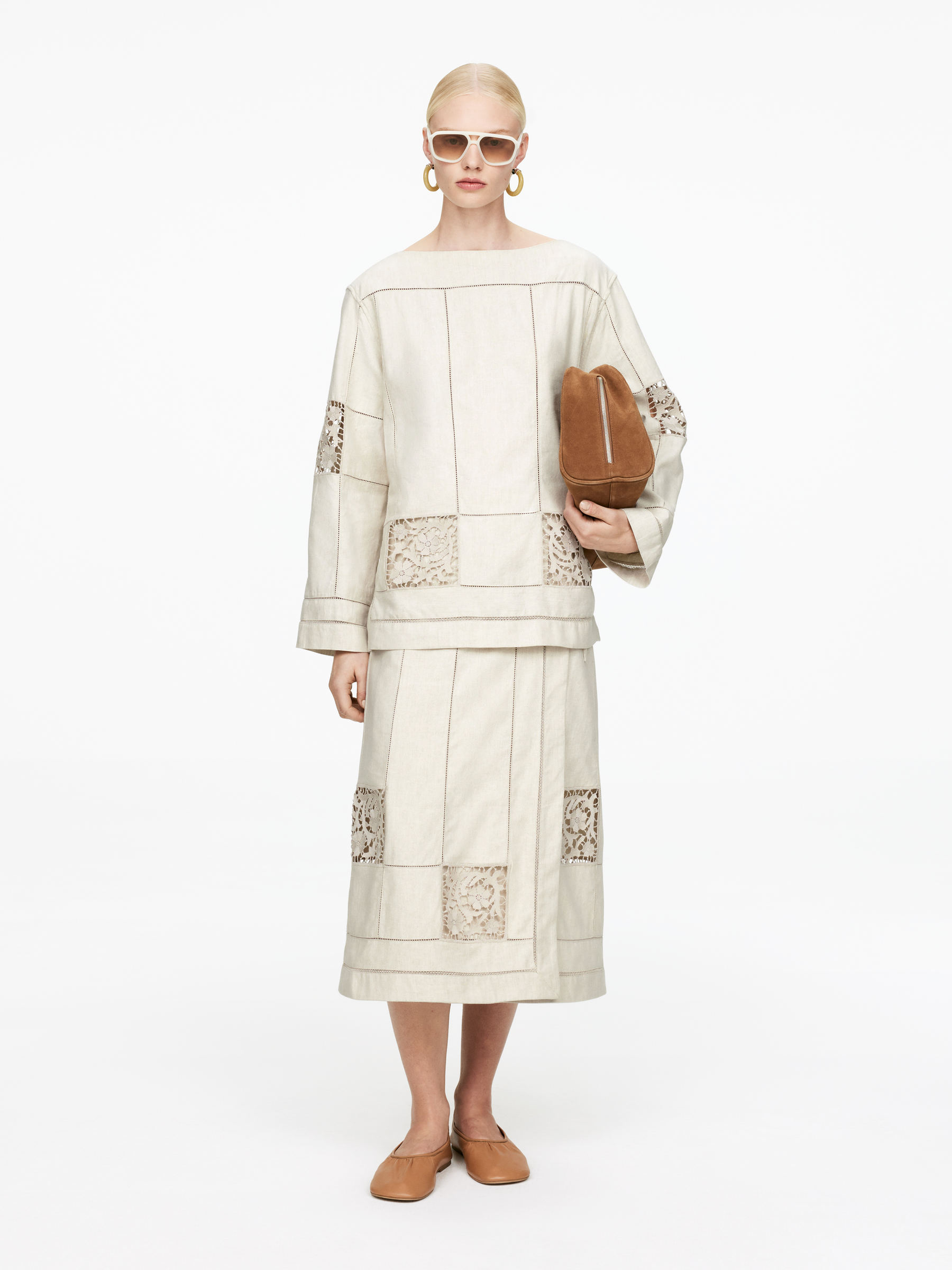 Embroidered Wrap Skirt-#D0C2AA-15878