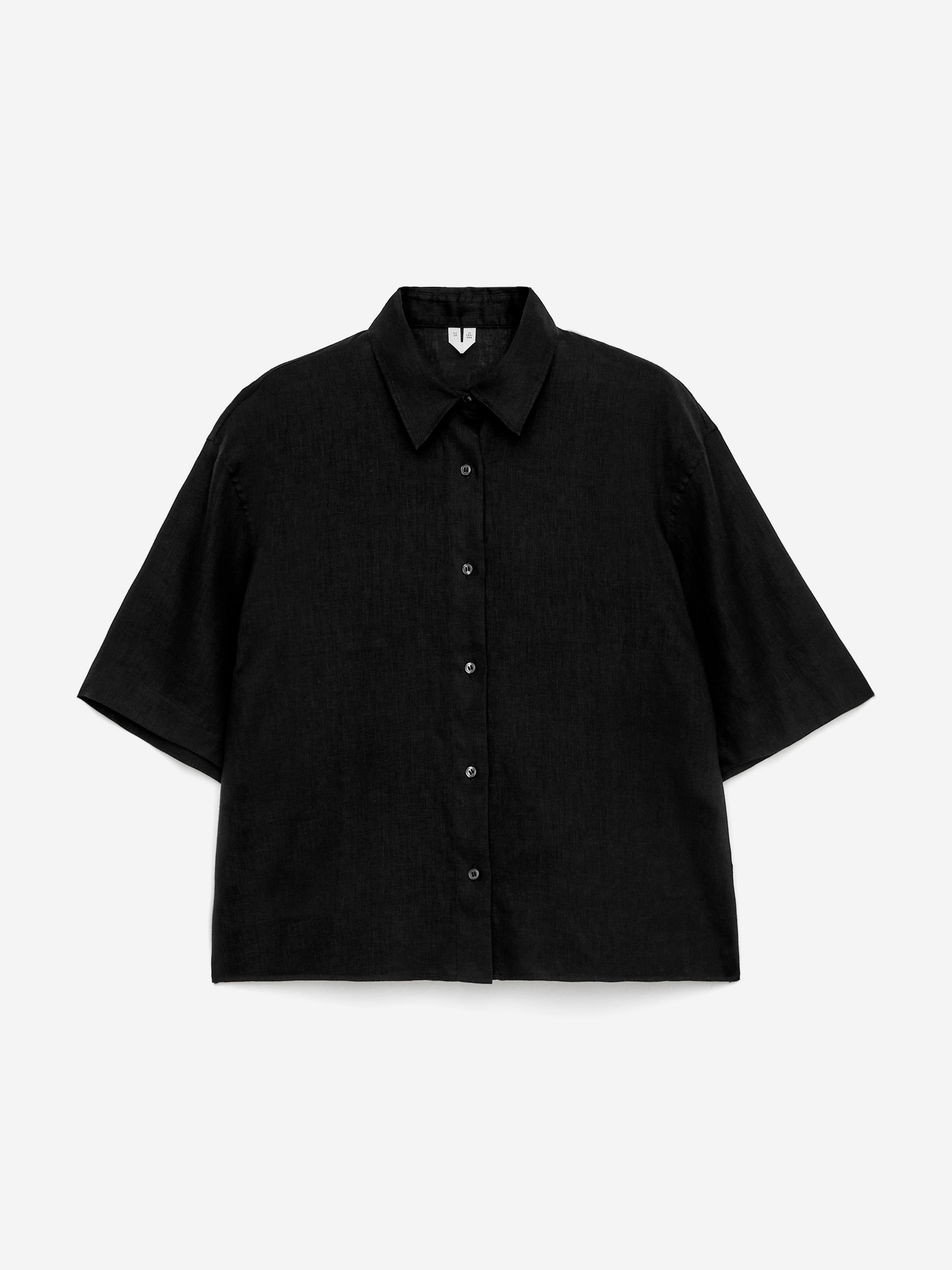 【極美品】Black Frayed Edge Linen Shirt Box fit short sleeved linen shirt - Yarndyed - Total Eclipse
