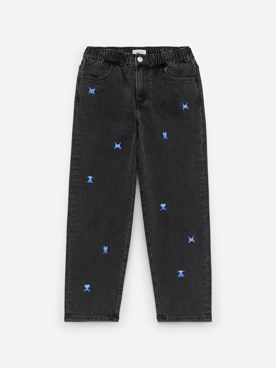 Embroidered Denim Trousers-#29282D-13790