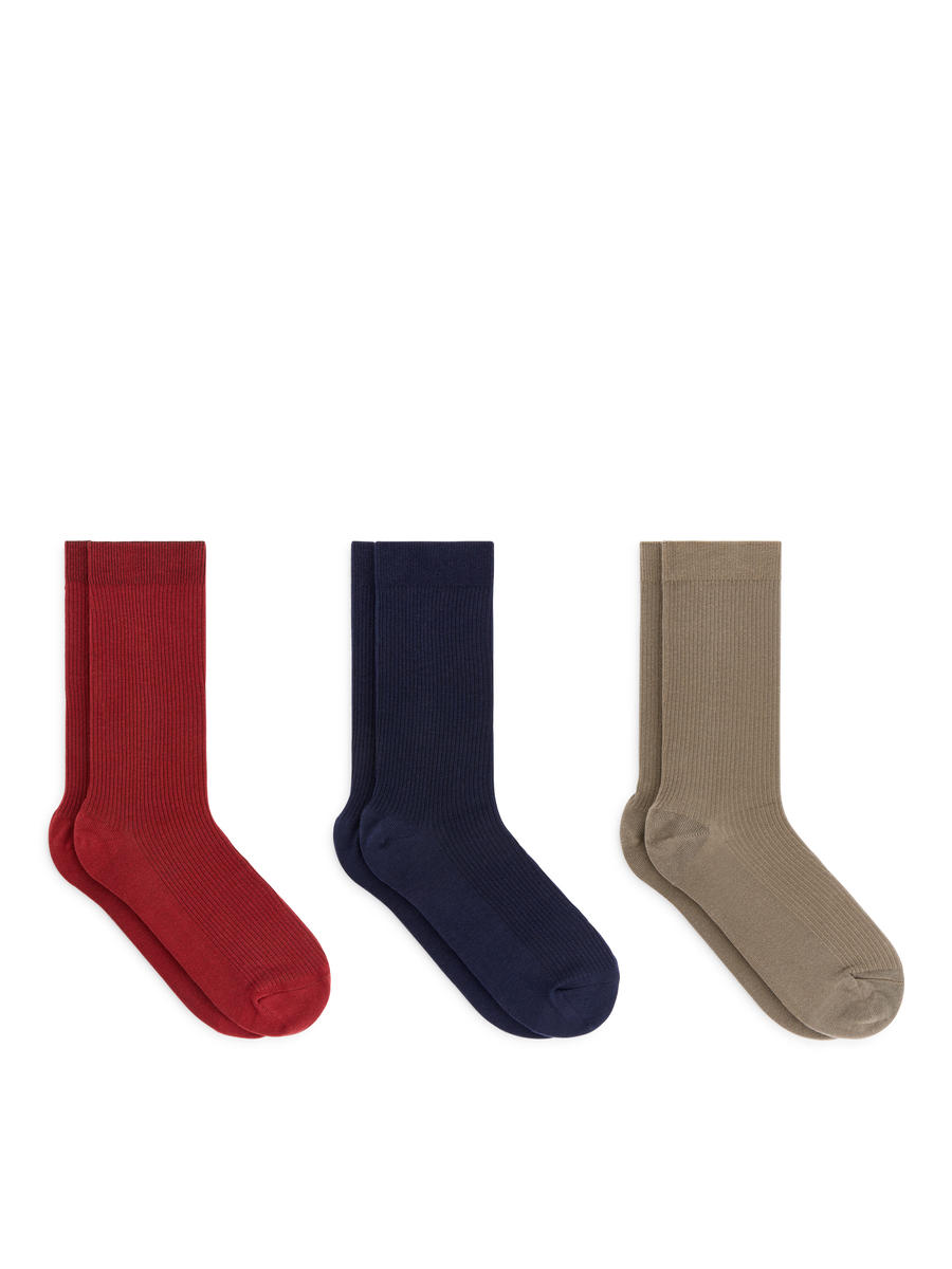 Gerippte Baumwollsocken, 3er-Pack-#702B33-13134