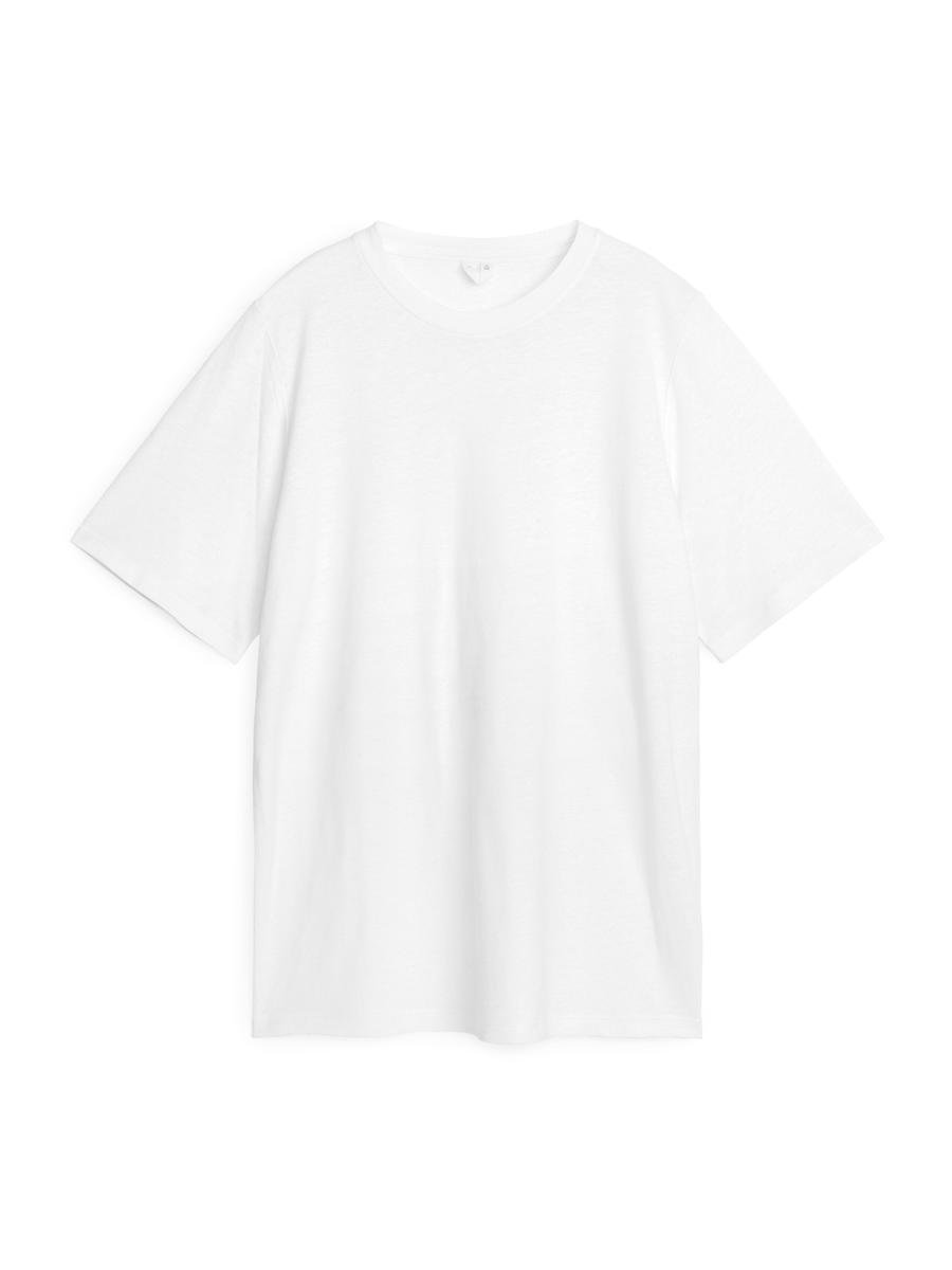 Oversized Linen-Blend T-Shirt-#FFFFFF-7221