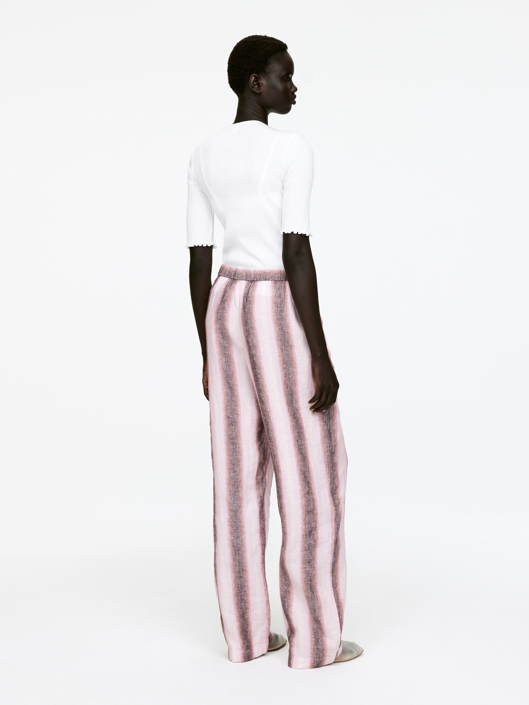 Linen Drawstring Trousers - Pink/Striped - Loose fit - Women - StillMedia/Lookbook - 9