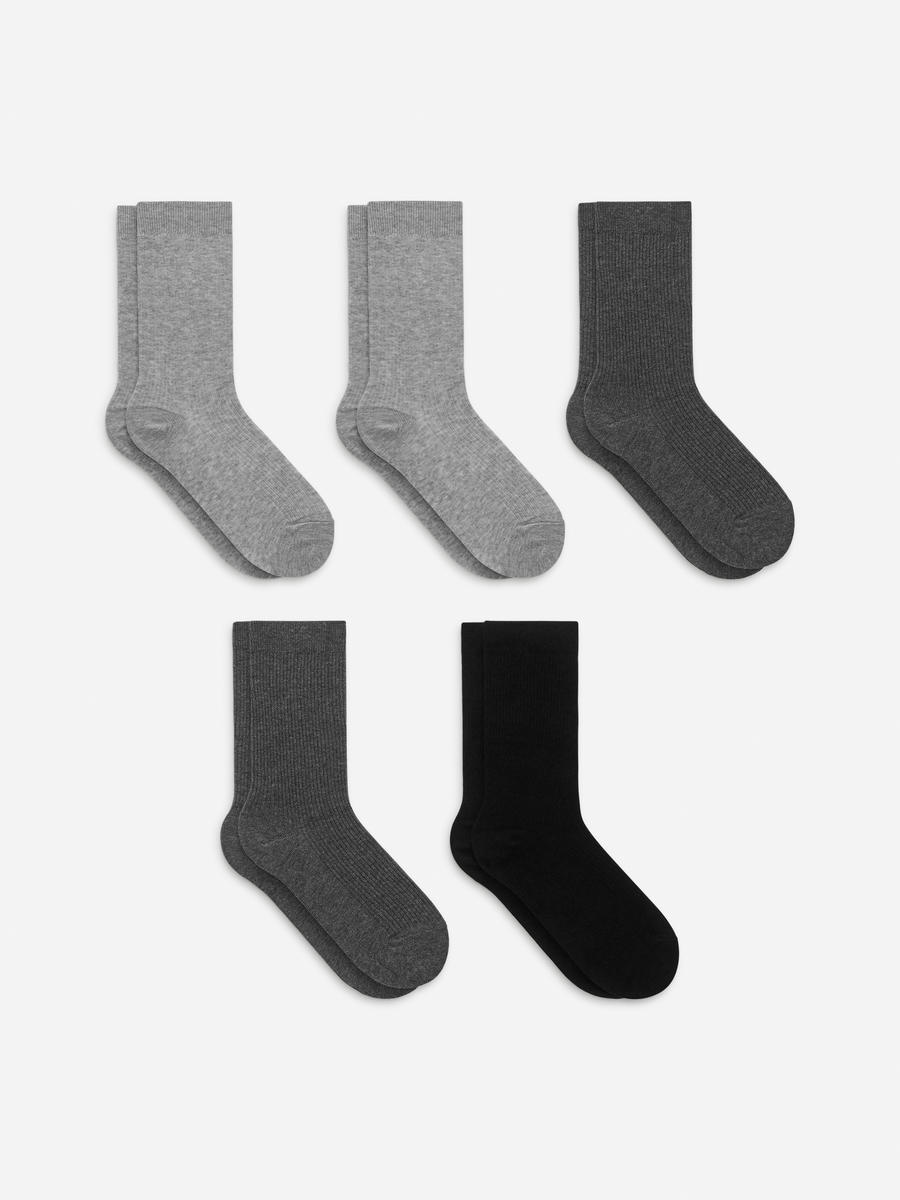 Cotton Rib Socks Set of 5 - Light Grey/Dark Grey/Black - Women - 1056457002