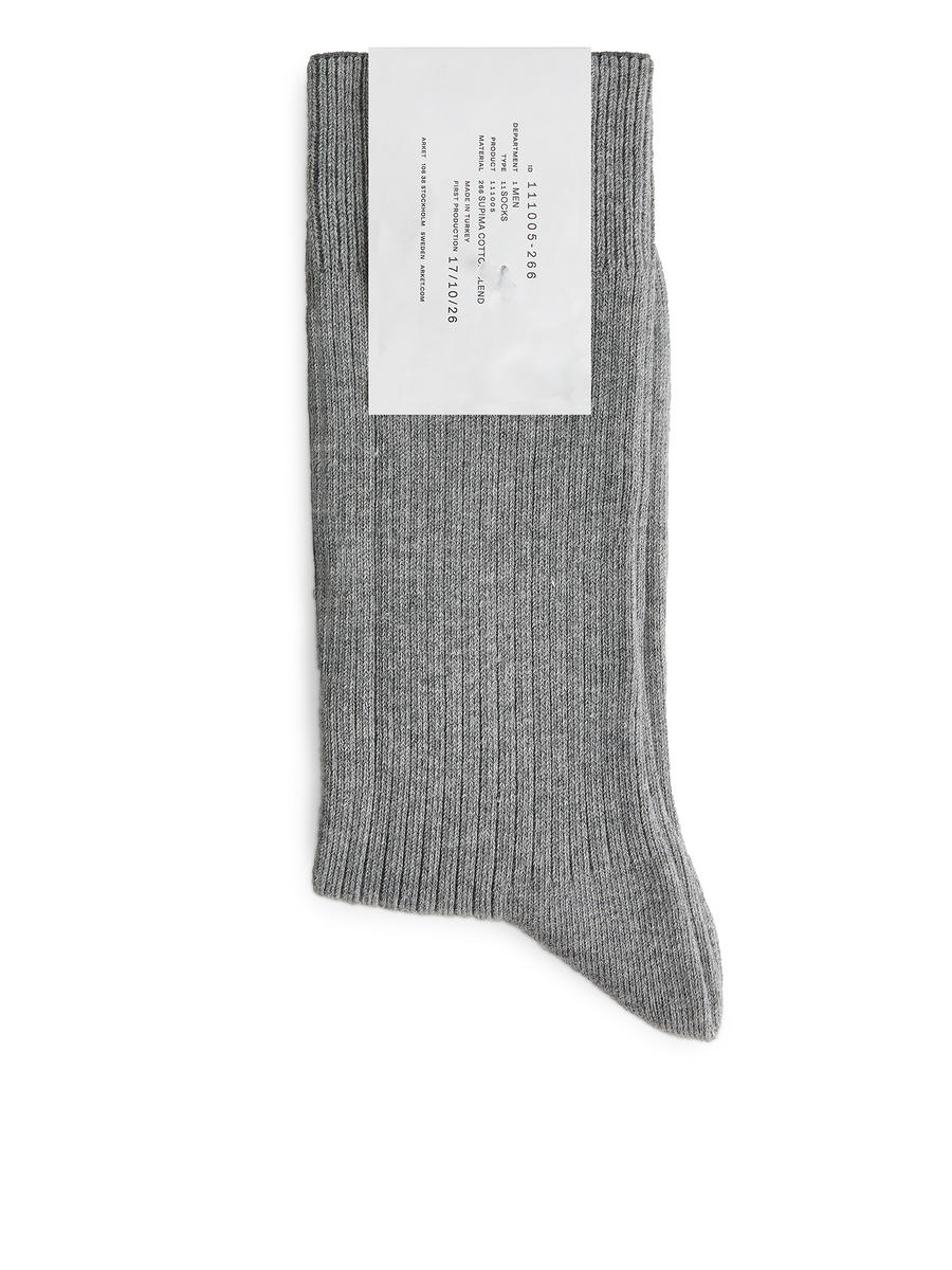 Chaussettes en coton Supima côtelé - Grey Melange - Regular fit - Homme - 0633369010