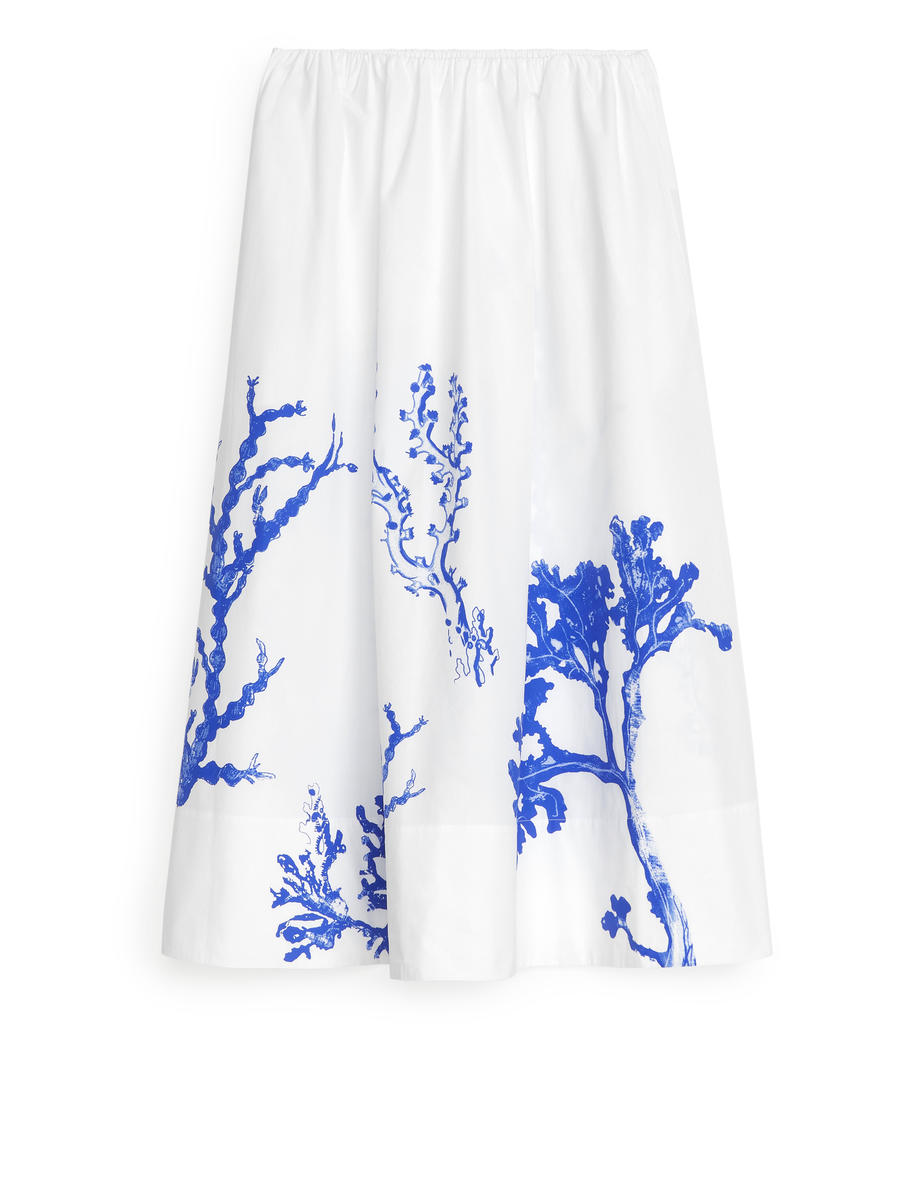 Midi Cotton Skirt-White-7886