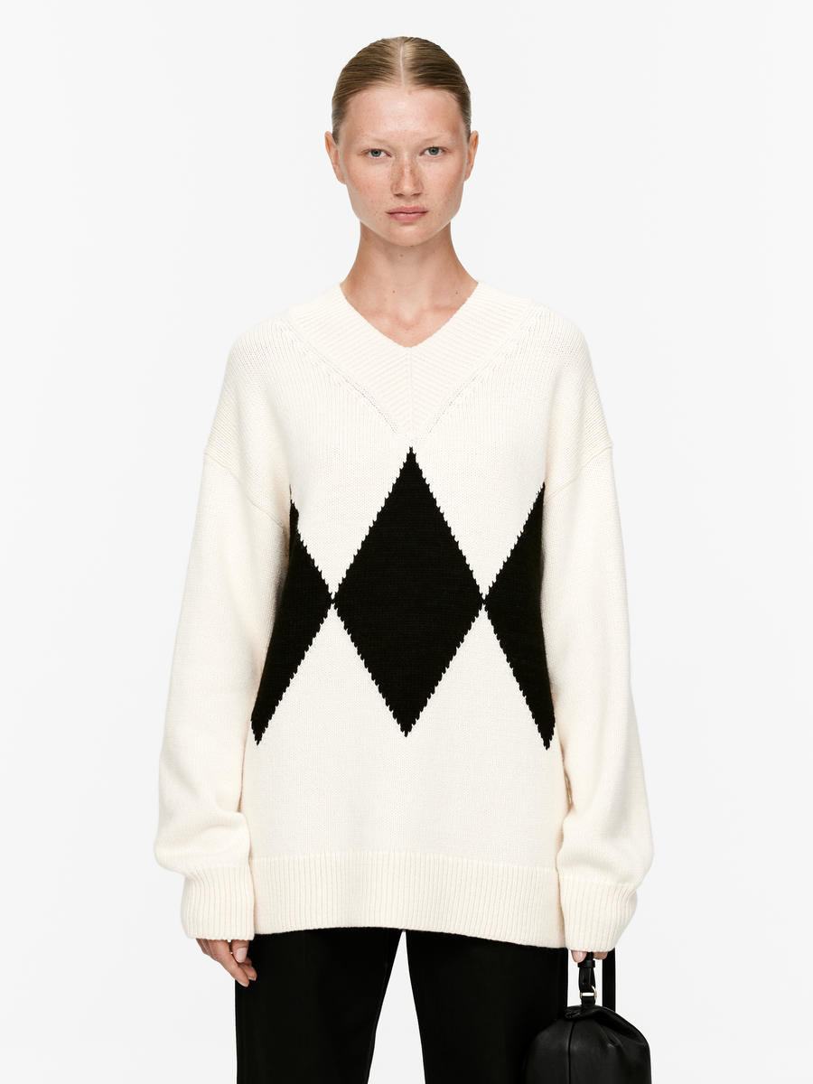 Relaxed Wool-Cotton Jumper - White/Black - Relaxed fit - Women - 1252847001