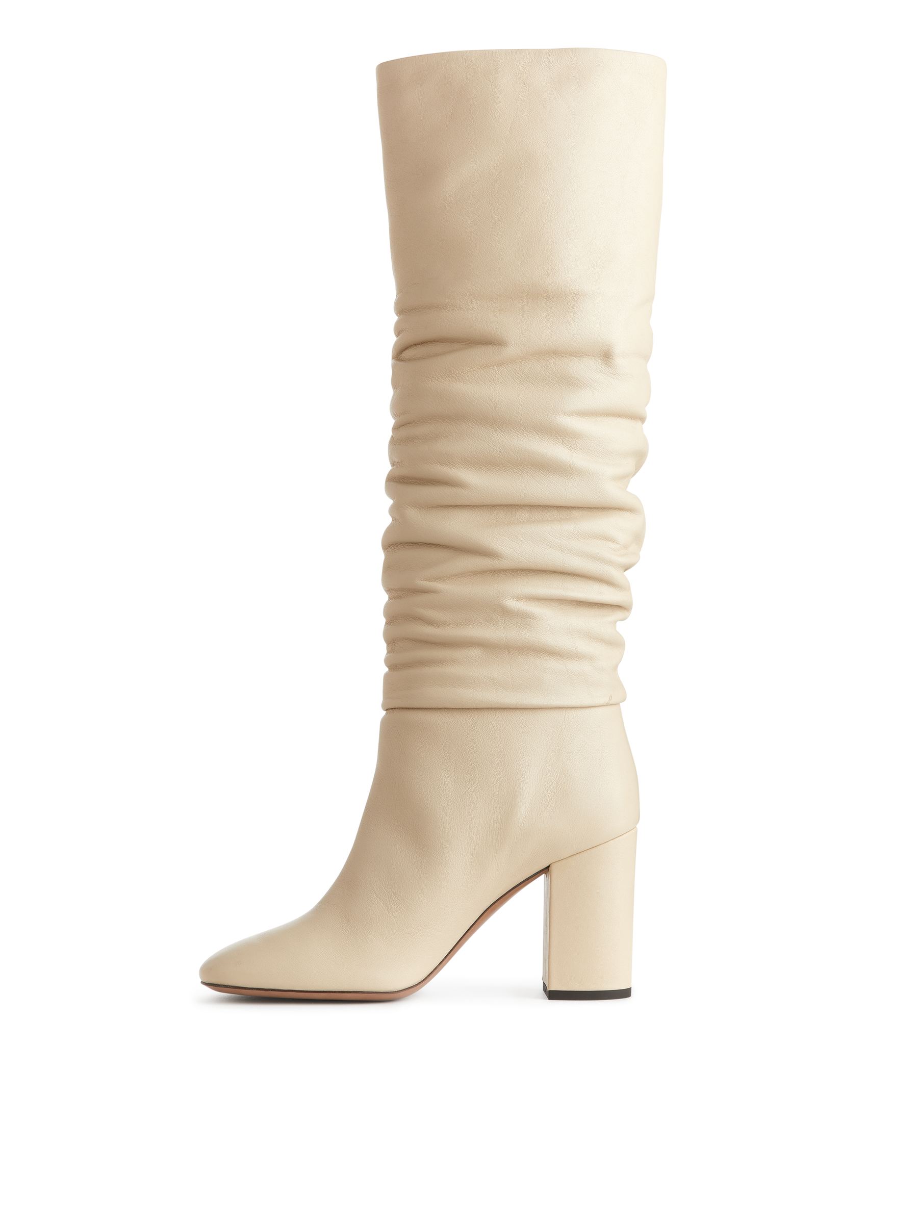 Slouchy Leather Boots - Light Beige - Women - StillMedia/DescriptiveStillLife - 3