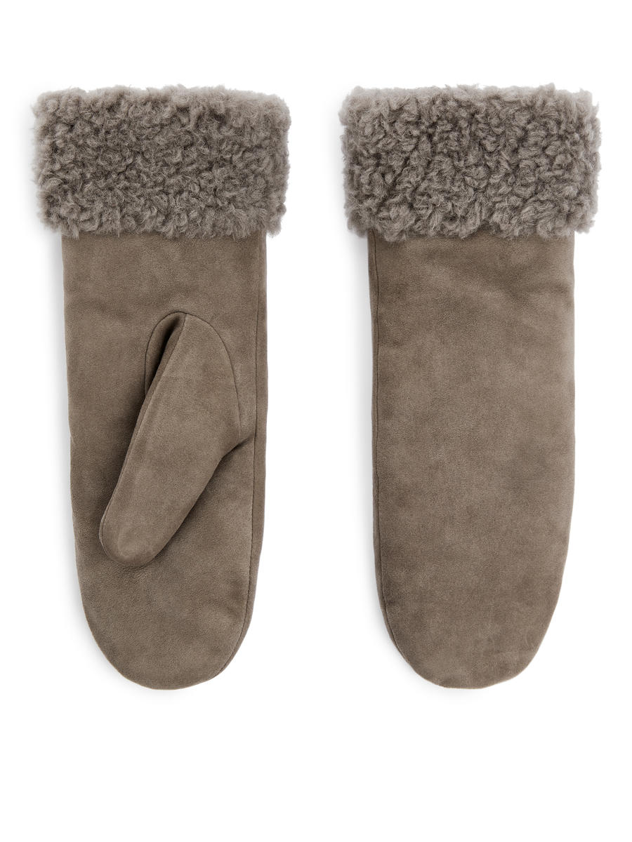 Lined Suede Mittens-#6C655F-13304